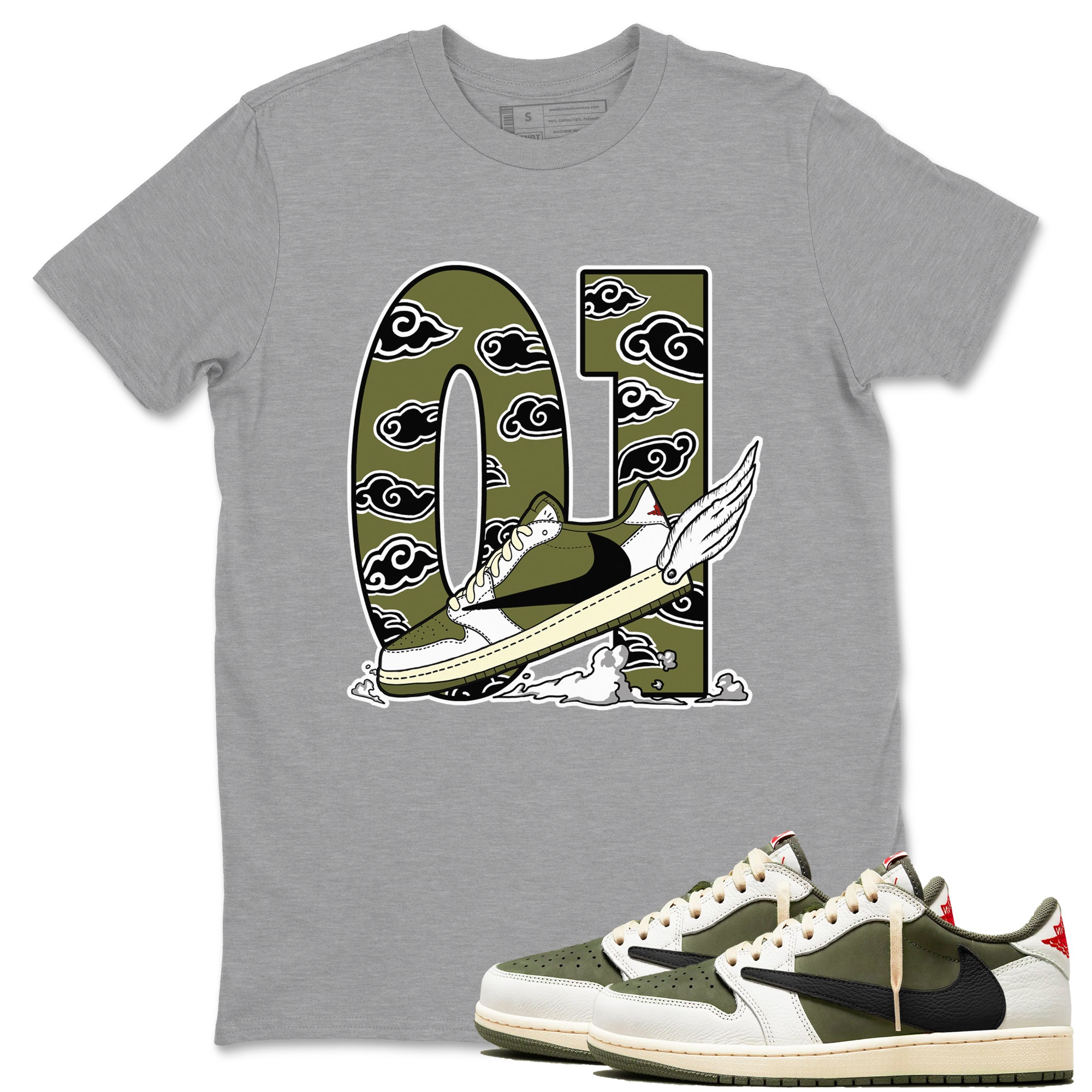 Fly To The Clouds snkmatch Tees - Air Jordan 1 Travis Scott Medium Olive