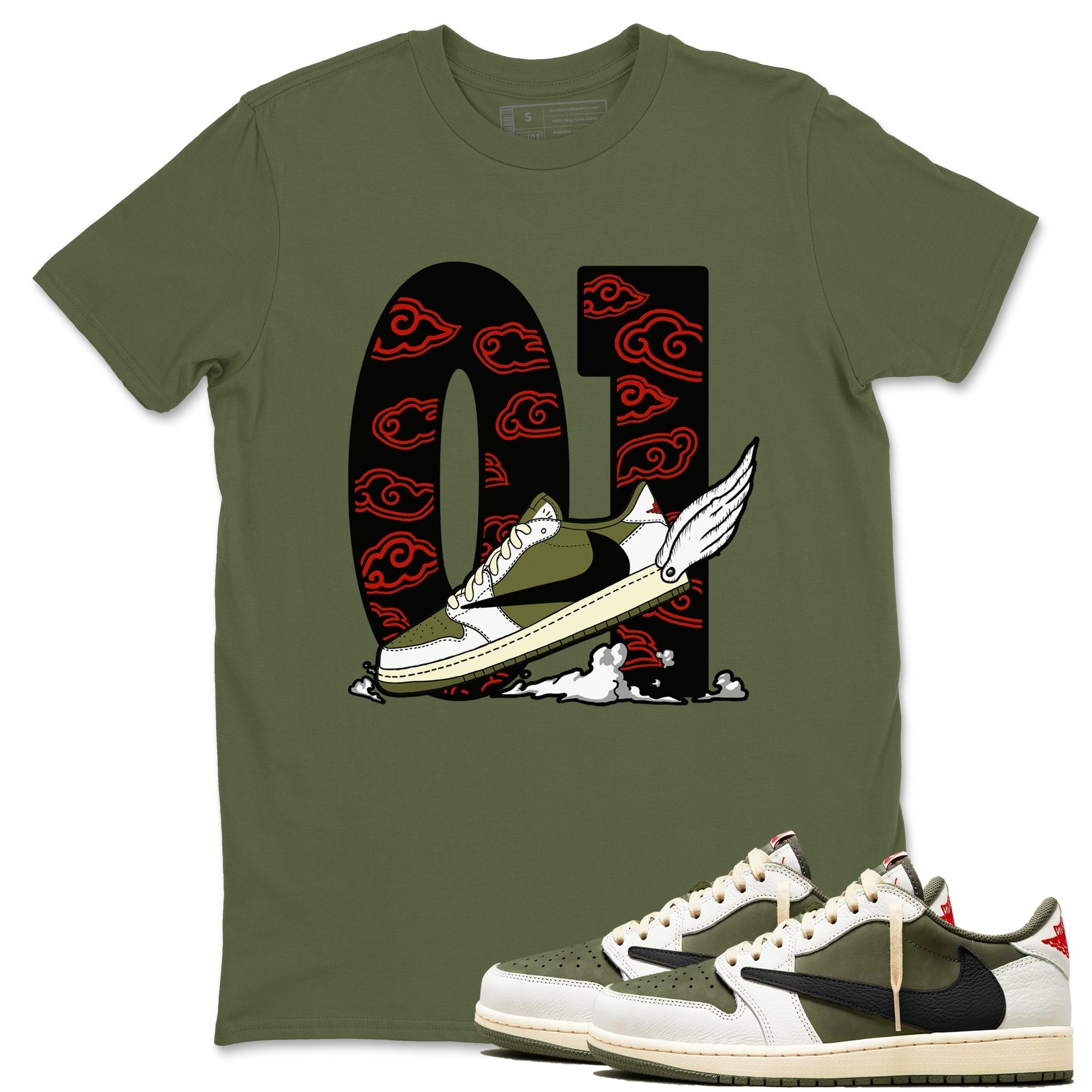 Fly To The Clouds snkmatch Tees - Air Jordan 1 Travis Scott Medium Olive