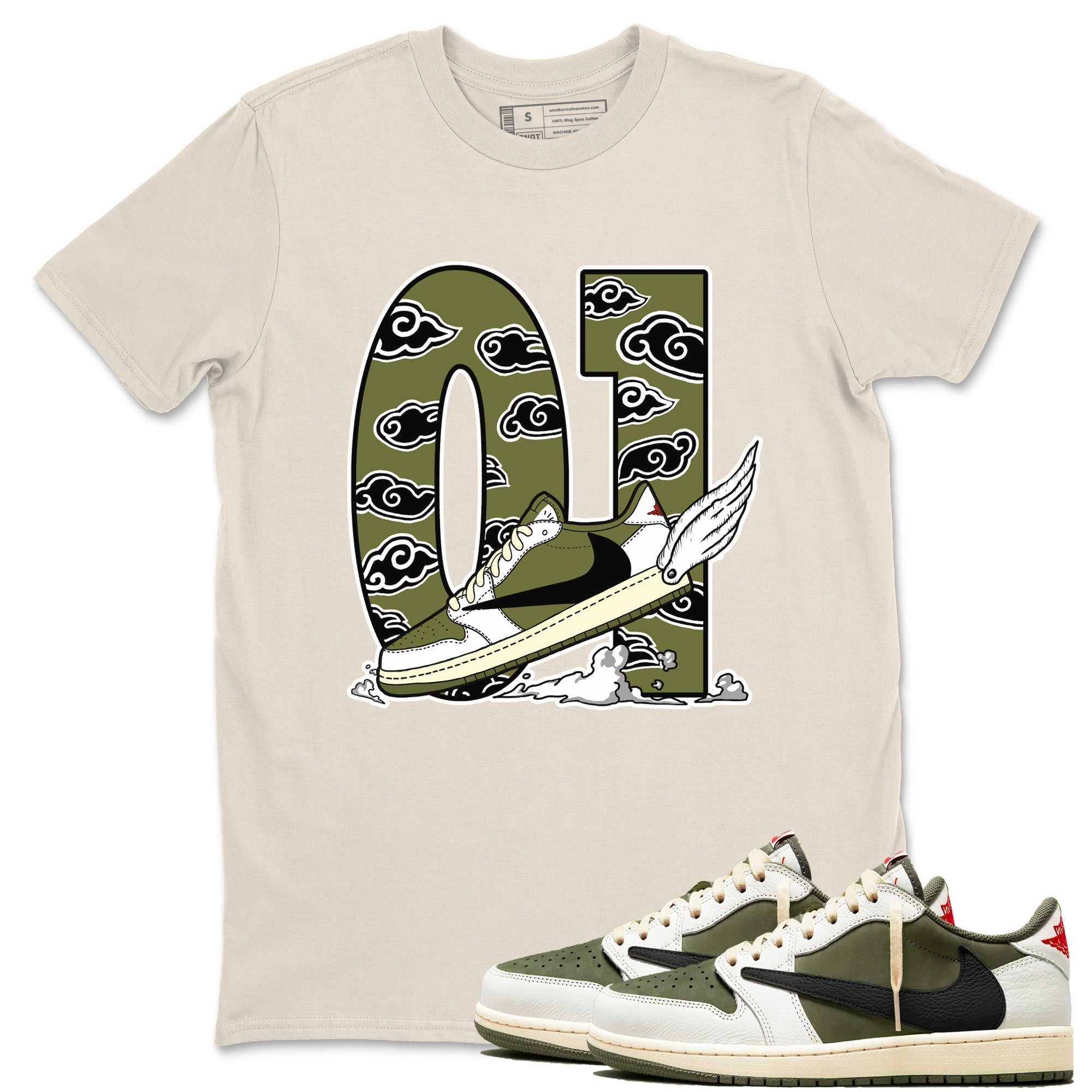Fly To The Clouds snkmatch Tees - Air Jordan 1 Travis Scott Medium Olive