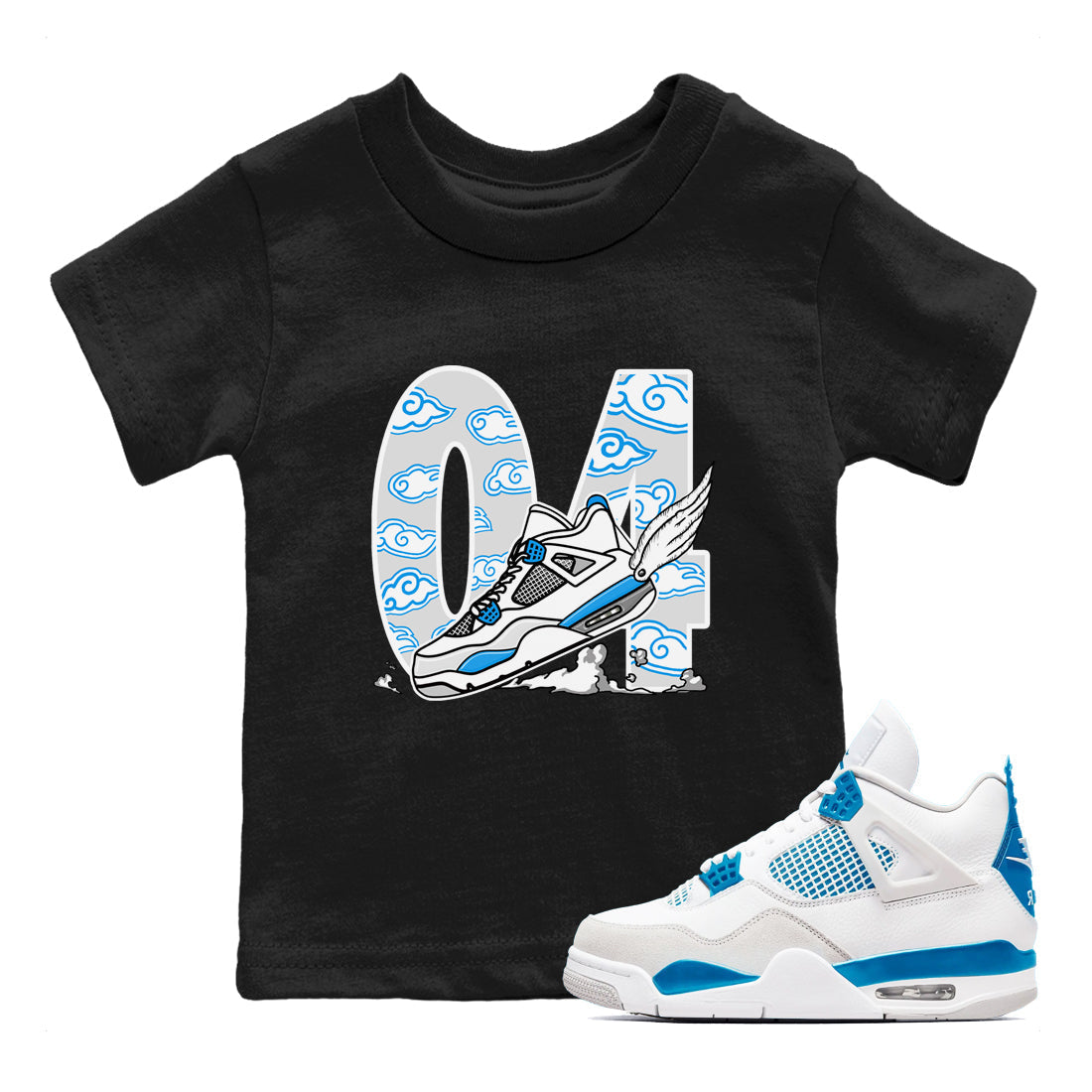 Fly To The Clouds snkmatch Tees Kids - Air Jordan 4 Military Blue