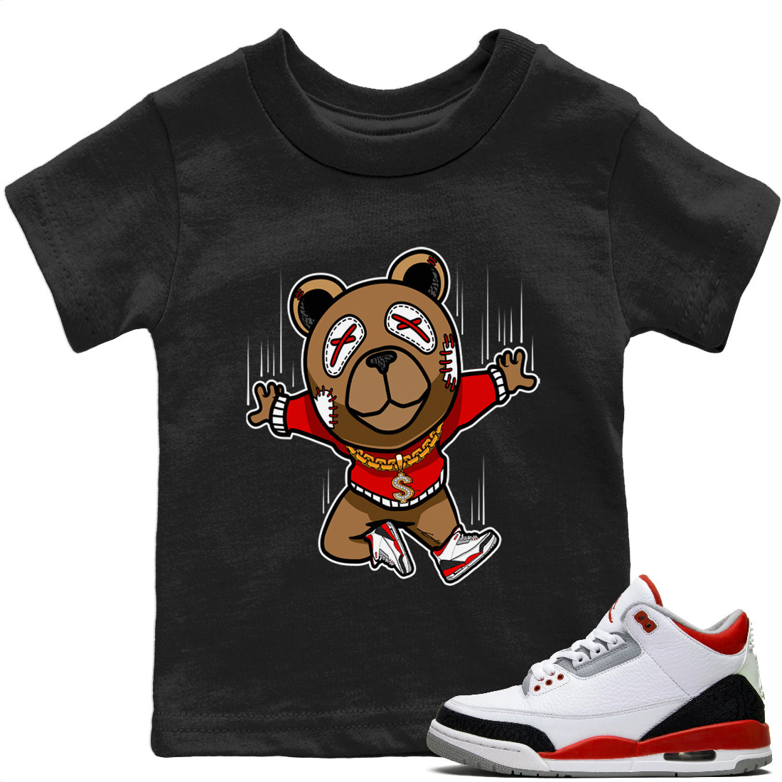 Flying Bear Kids Tops - Air Jordan 3 Fire Red