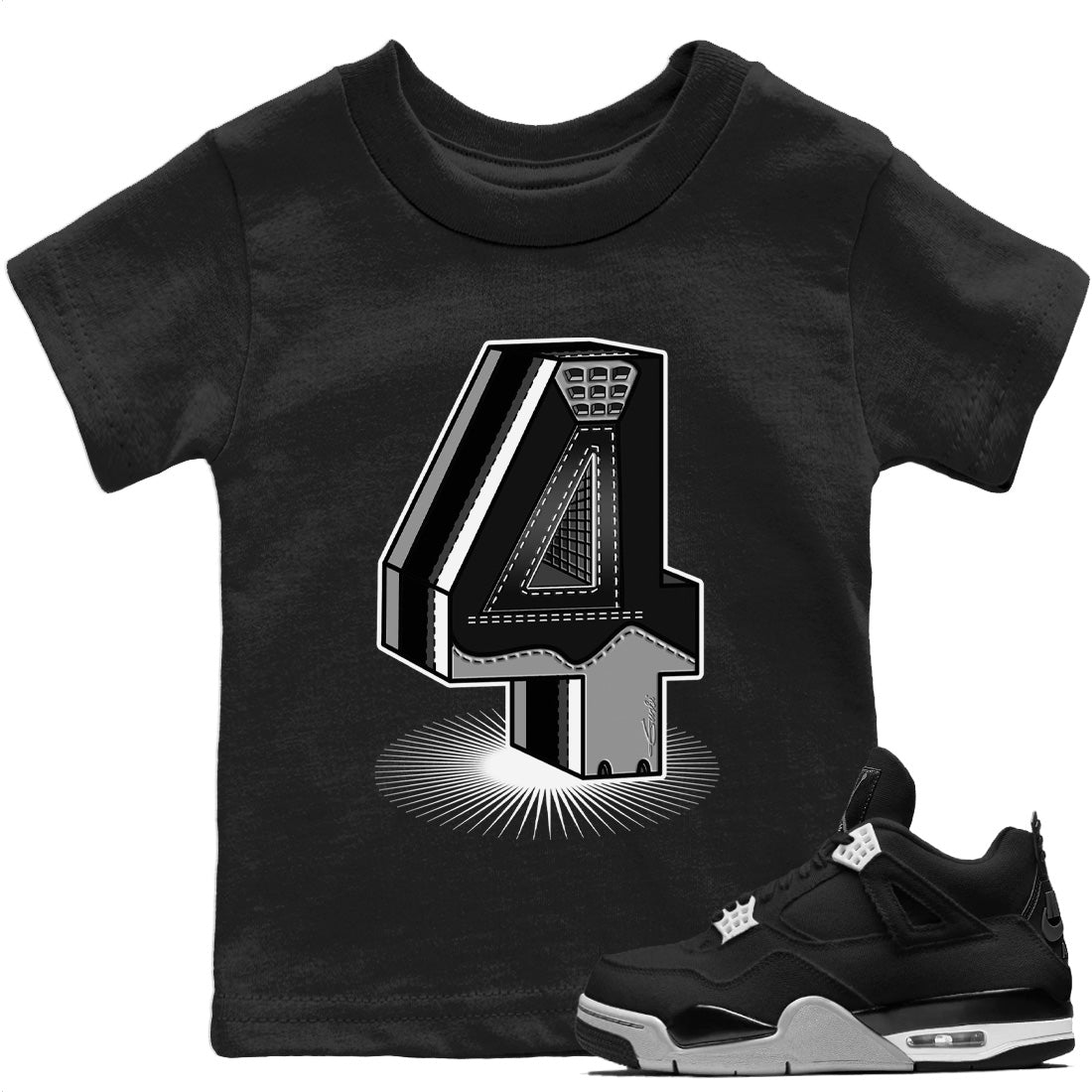 Four Statue Kids Tops - Air Jordan 4 Black Canvas
