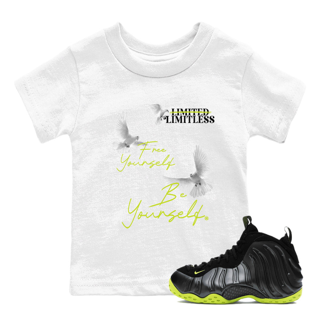 Free Yourself Be Yourself snkmatch Tees Kids - Air Foamposite One Black Volt