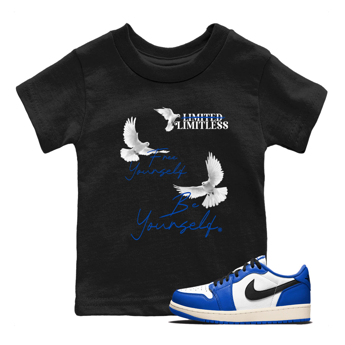Free Yourself Be Yourself snkmatch Tees Kids - Air Jordan 1 Game Royal