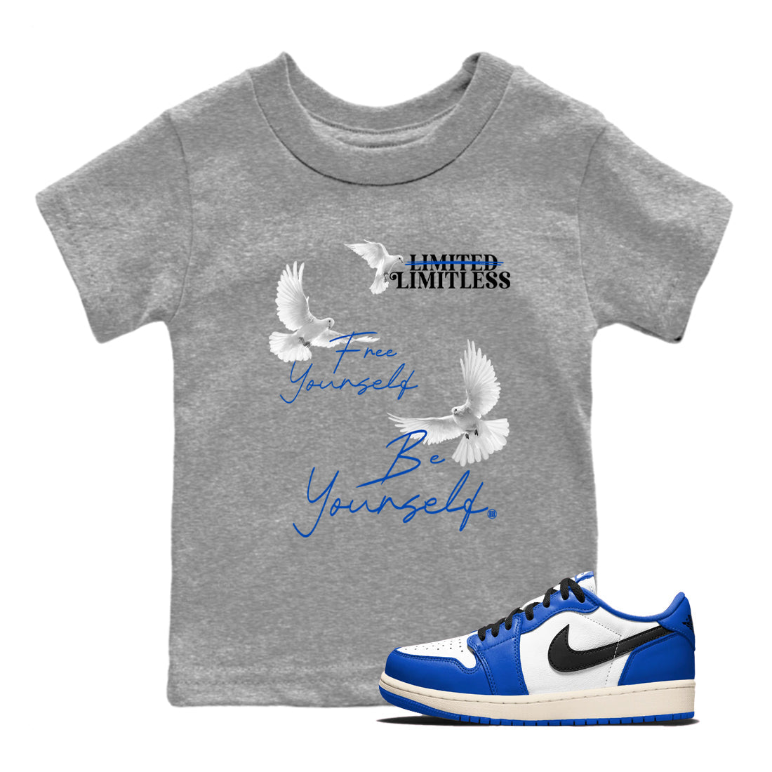 Free Yourself Be Yourself snkmatch Tees Kids - Air Jordan 1 Game Royal