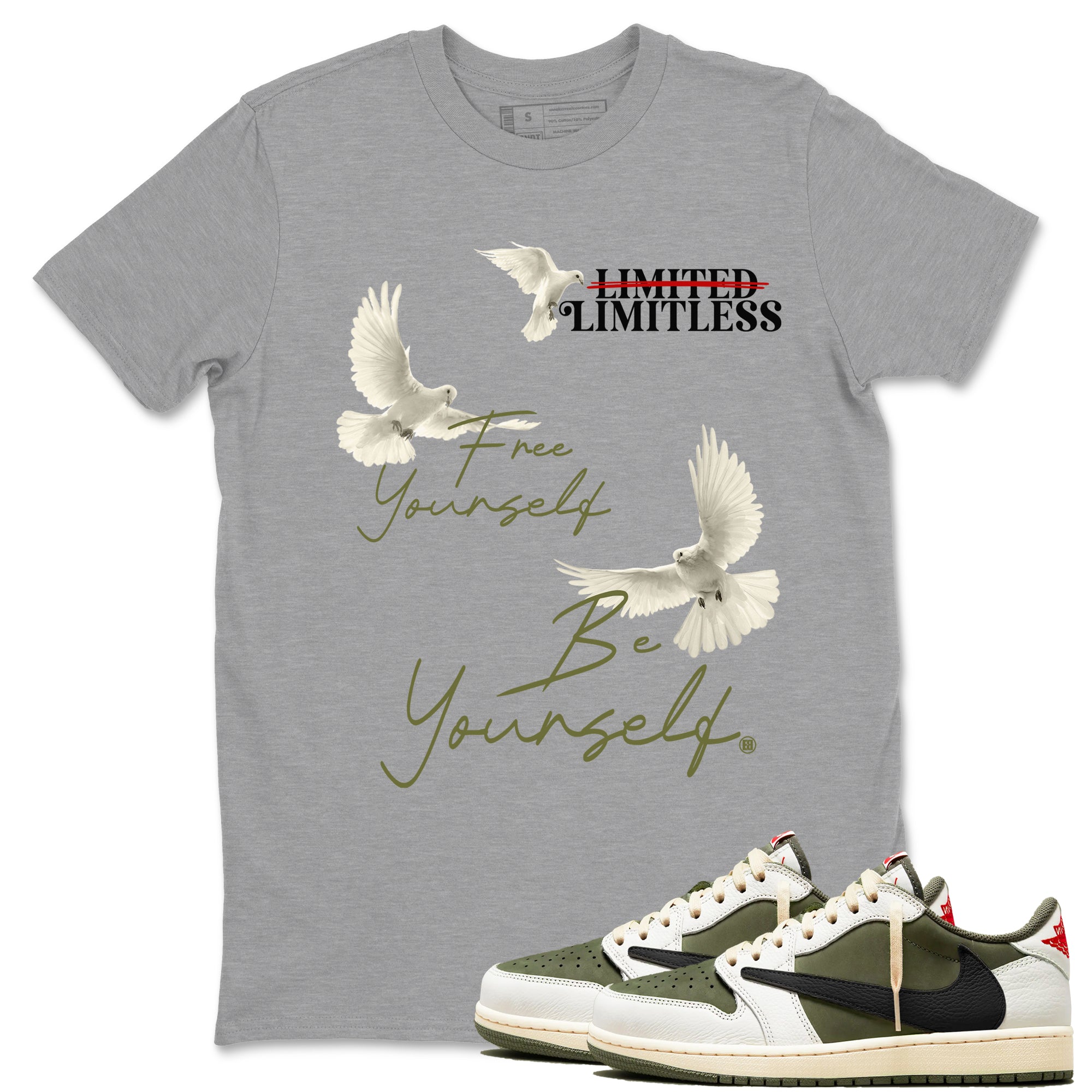 Free Yourself Be Yourself snkmatch Tees - Air Jordan 1 Travis Scott Medium Olive