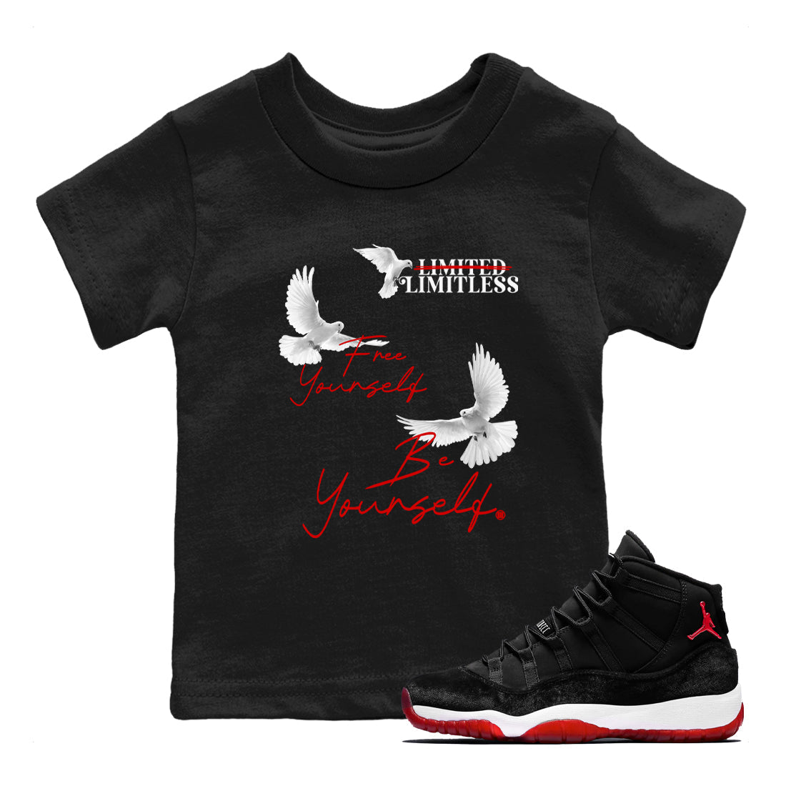 Free Yourself Be Yourself snkmatch Tees Kids - Air Jordan 11 Bred Velvet