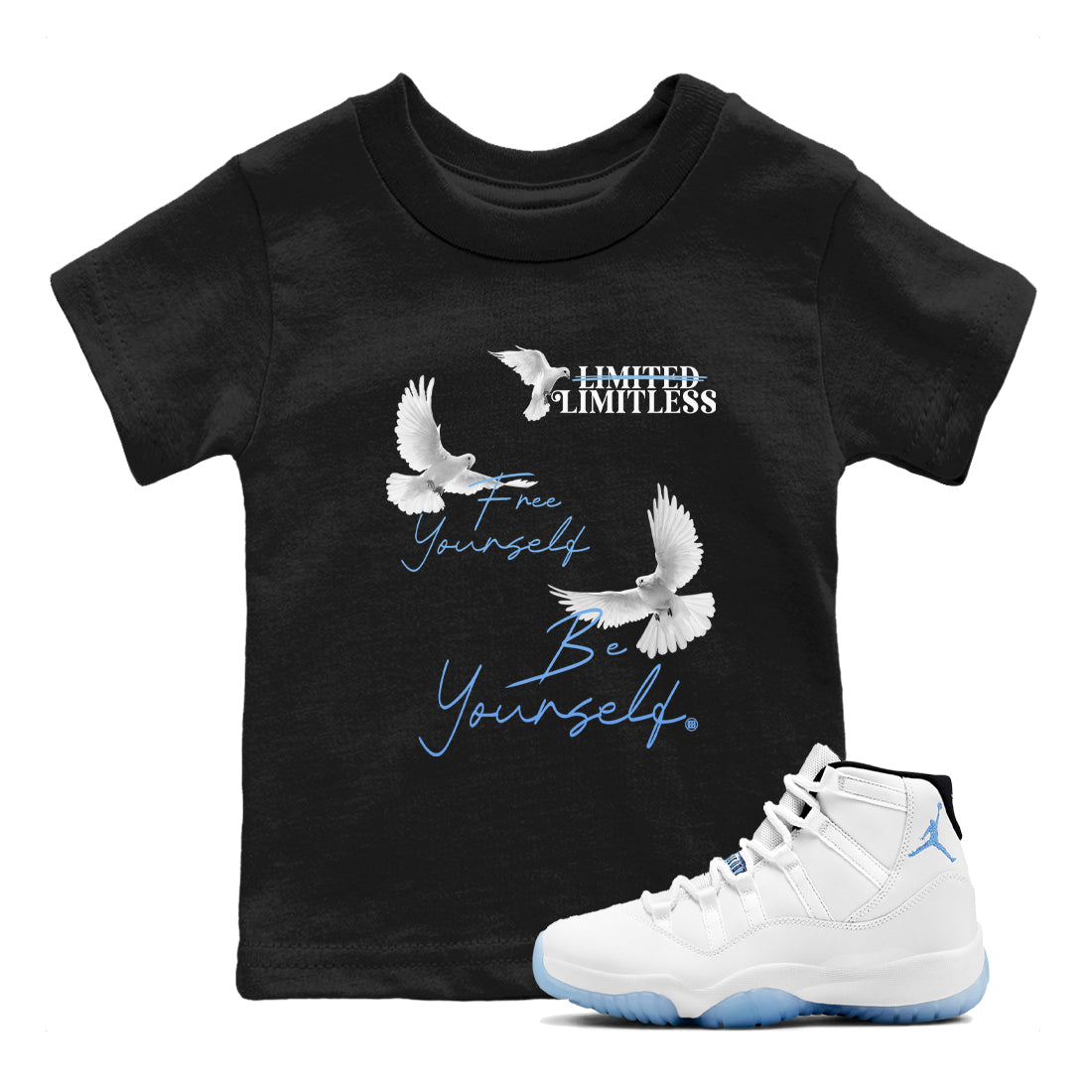 Free Yourself Be Yourself snkmatch Tees Kids - Air Jordan 11 Legend Blue