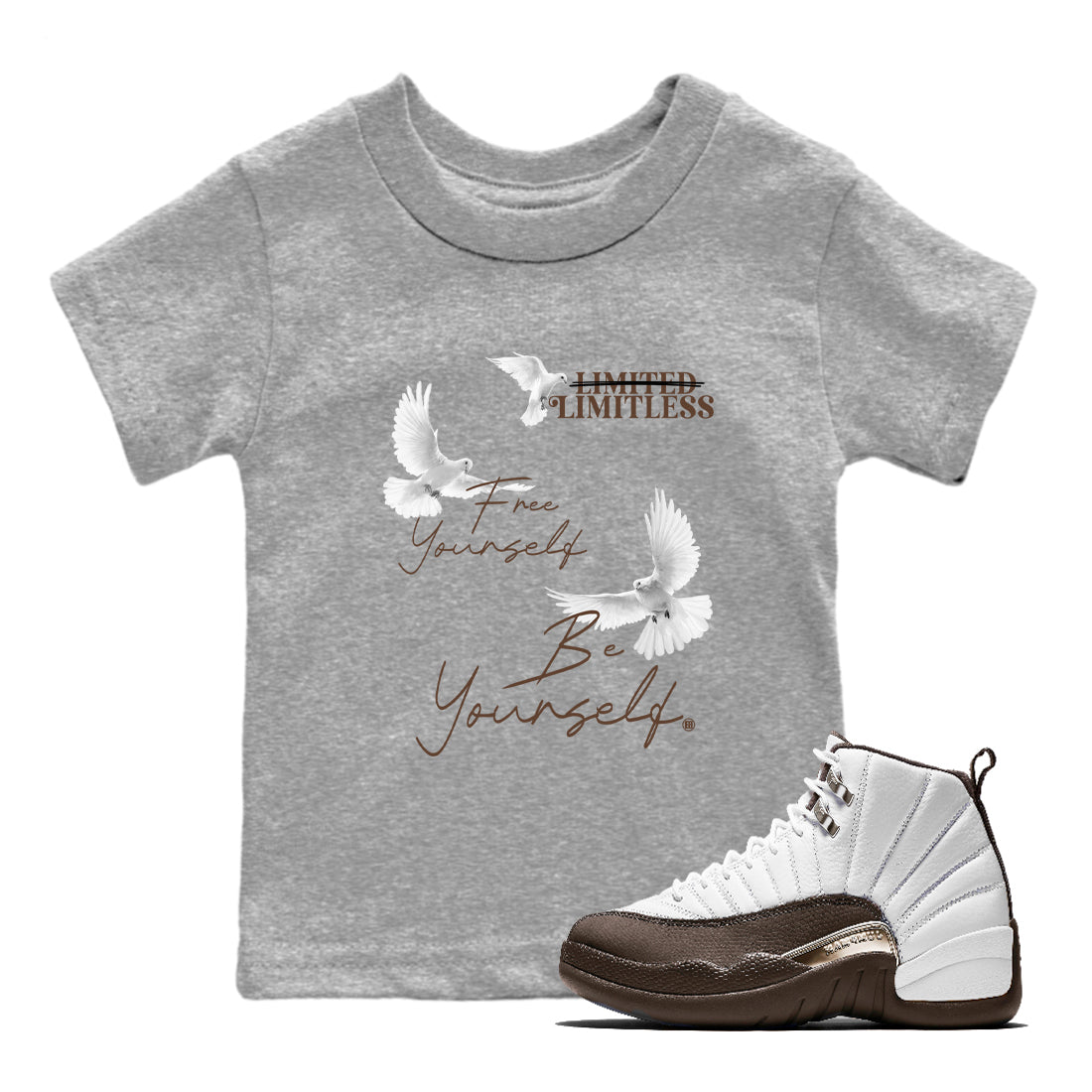Free Yourself Be Yourself snkmatch Tees Kids - Air Jordan 12 Baroque Brown