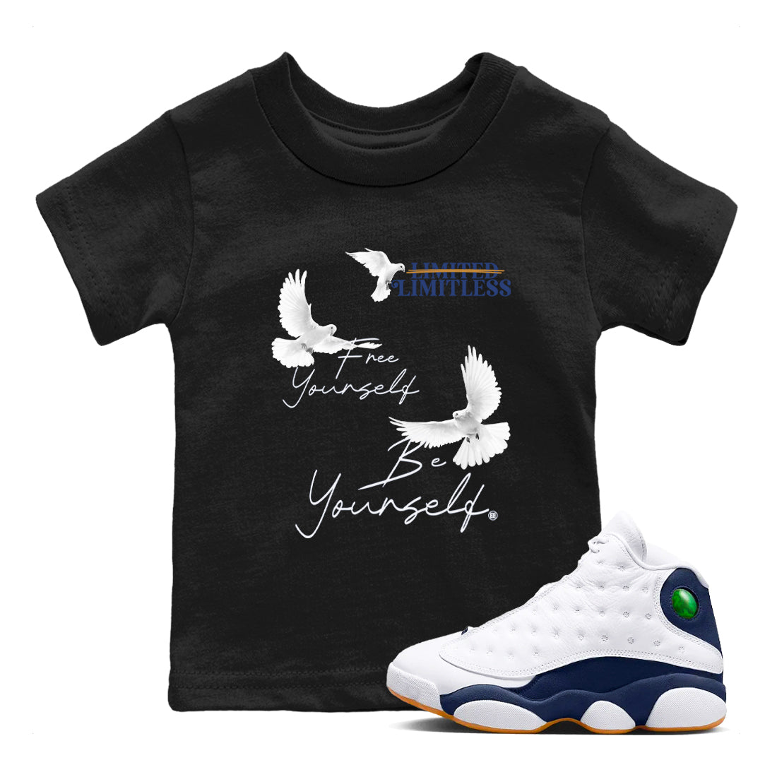 Free Yourself Be Yourself snkmatch Tees Kids - Air Jordan 13 Midnight Navy