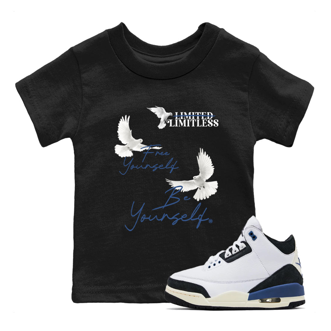 Free Yourself Be Yourself snkmatch Tees Kids - Air Jordan 3 A Ma Maniere x Diffused Blue