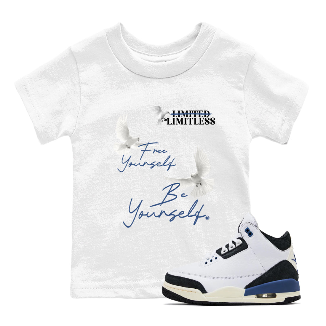 Free Yourself Be Yourself snkmatch Tees Kids - Air Jordan 3 A Ma Maniere x Diffused Blue