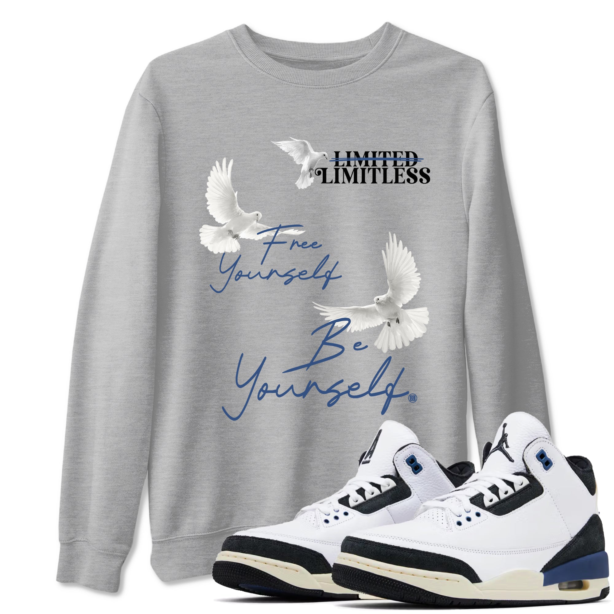 Free Yourself Be Yourself snkmatch Tees - Air Jordan 3 A Ma Maniere x Diffused Blue