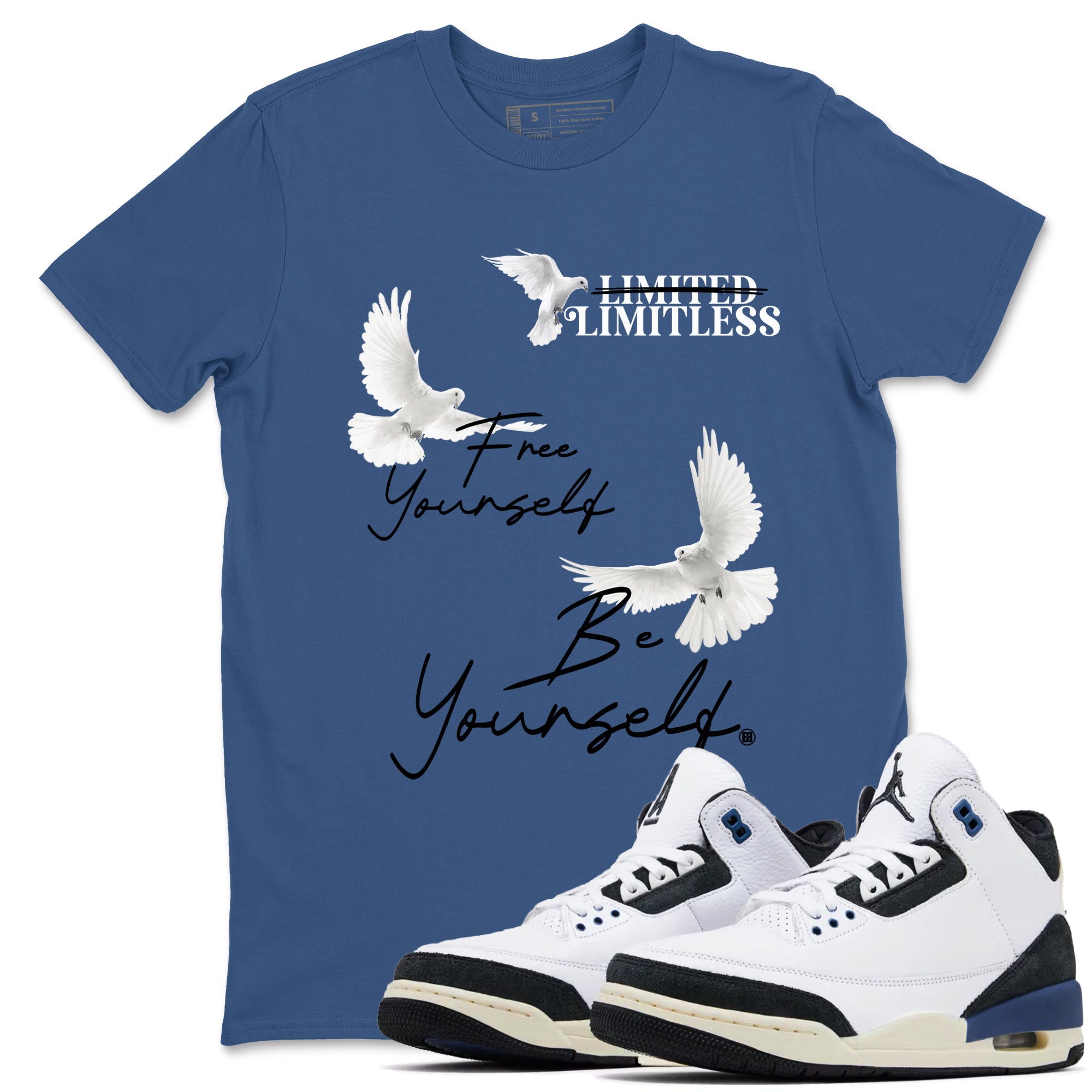 Free Yourself Be Yourself snkmatch Tees - Air Jordan 3 A Ma Maniere x Diffused Blue