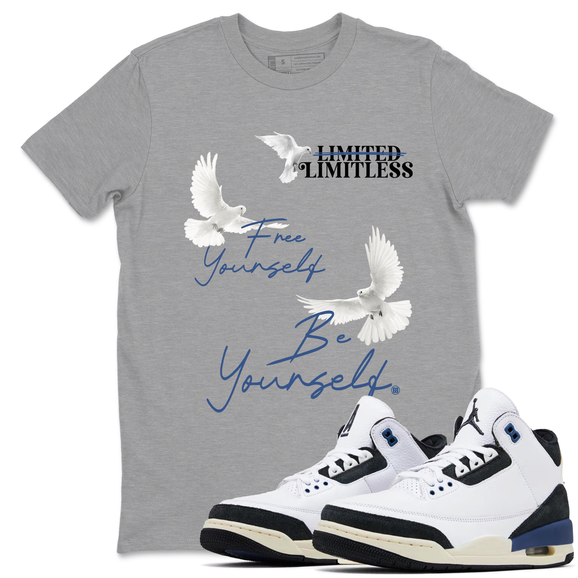 Free Yourself Be Yourself snkmatch Tees - Air Jordan 3 A Ma Maniere x Diffused Blue