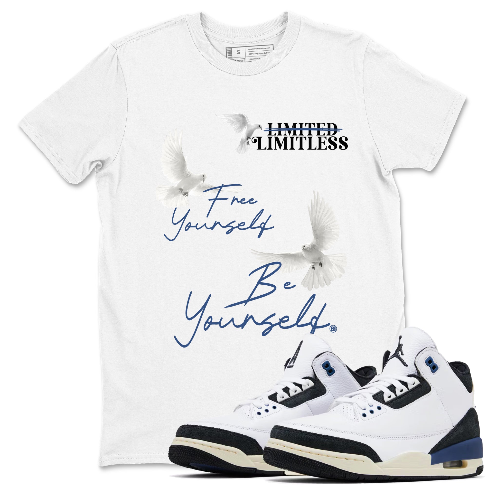 Free Yourself Be Yourself snkmatch Tees - Air Jordan 3 A Ma Maniere x Diffused Blue