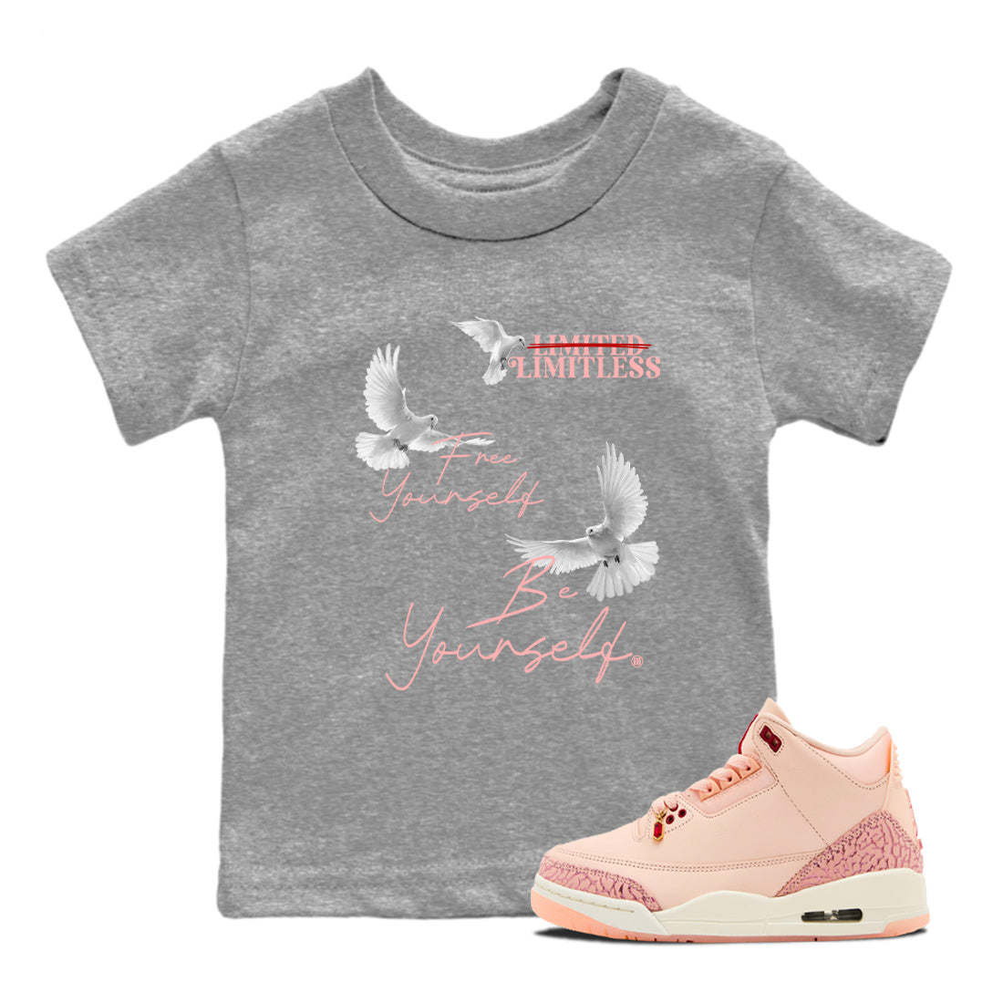 Free Yourself Be Yourself snkmatch Tees Kids - Air Jordan 3 Valentines Day