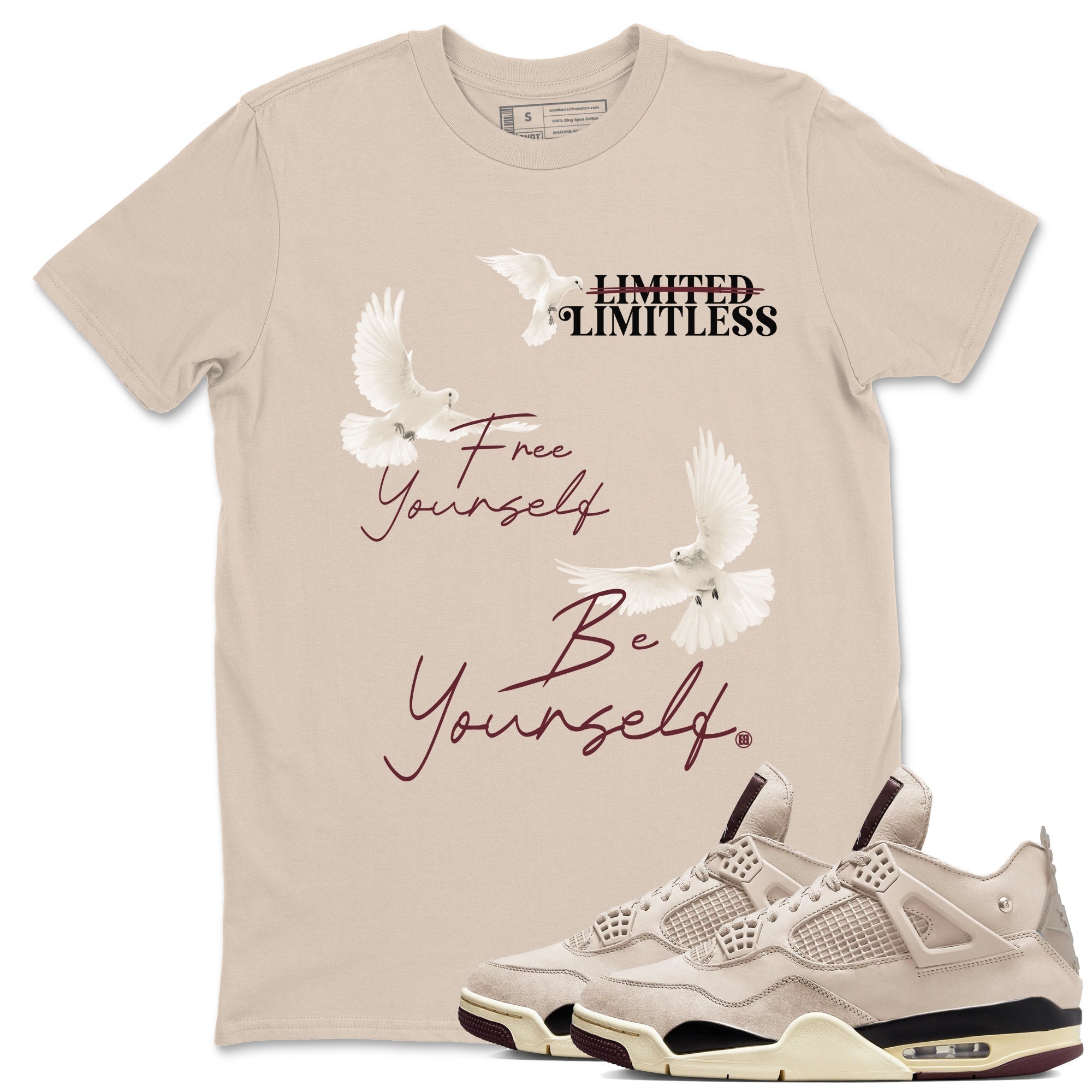 Free Yourself Be Yourself snkmatch Tees - Air Jordan 4 A Ma Maniere x Fossil Stone