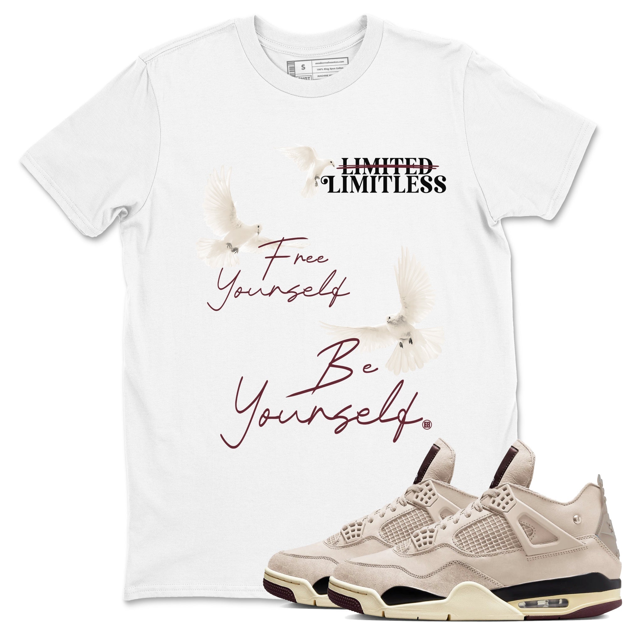 Free Yourself Be Yourself snkmatch Tees - Air Jordan 4 A Ma Maniere x Fossil Stone