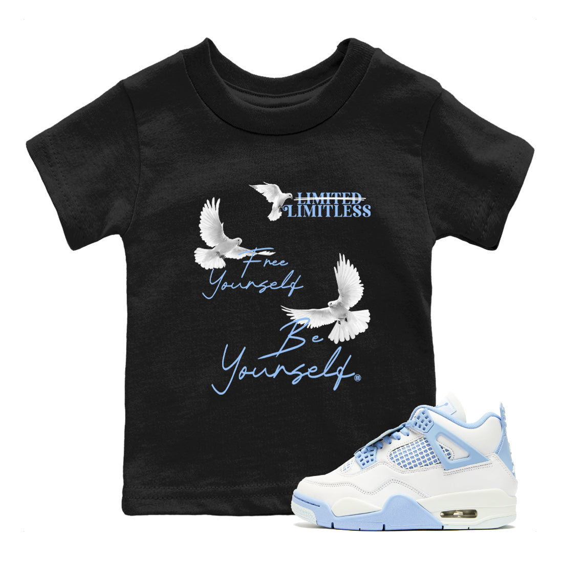 Free Yourself Be Yourself snkmatch Tees Kids - Air Jordan 4 Forget Me Not