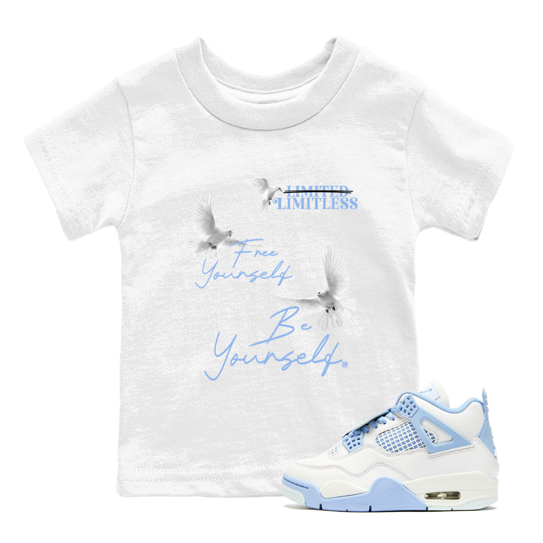Free Yourself Be Yourself snkmatch Tees Kids - Air Jordan 4 Forget Me Not