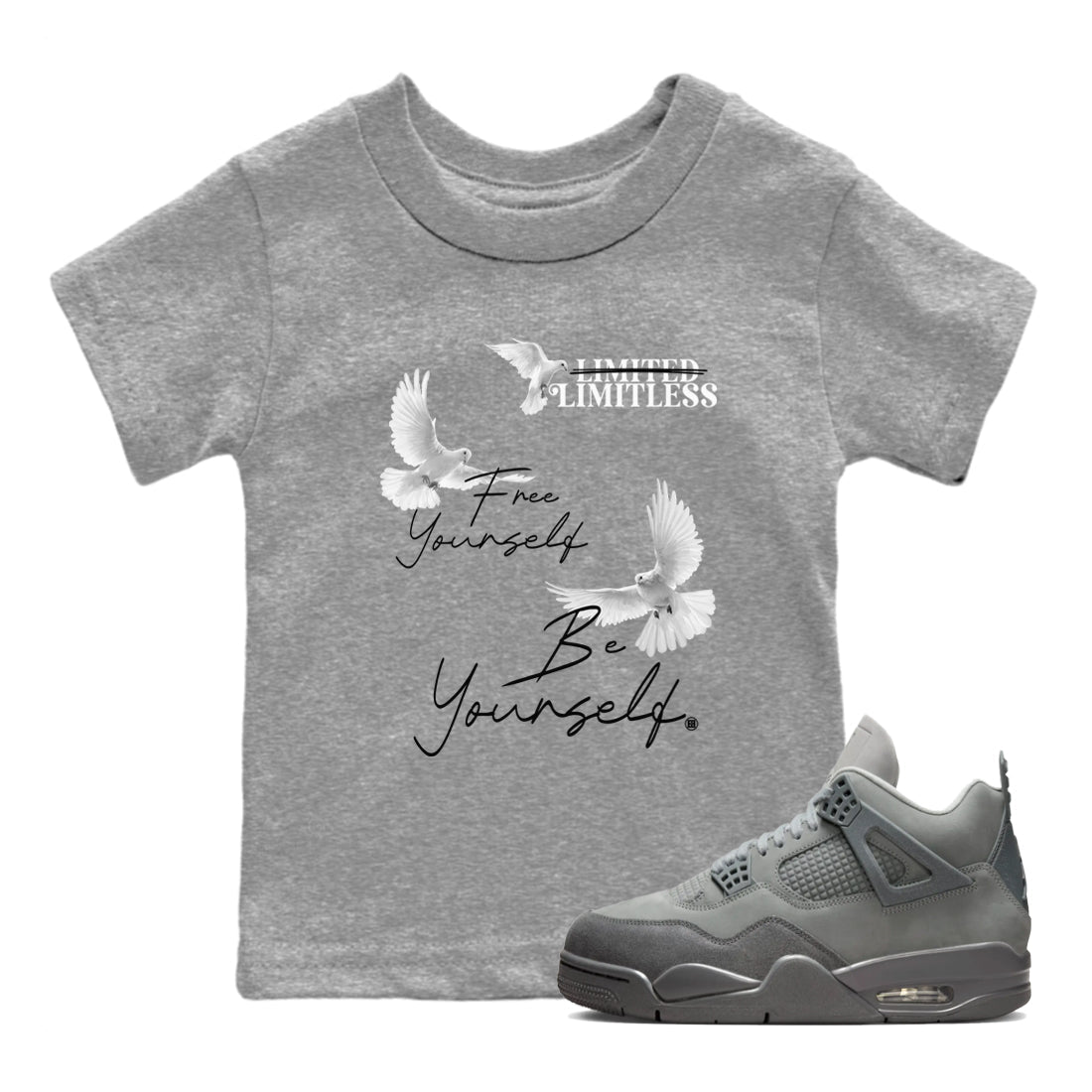 Free Yourself Be Yourself snkmatch Tees Kids - Air Jordan 4 Wet Cement