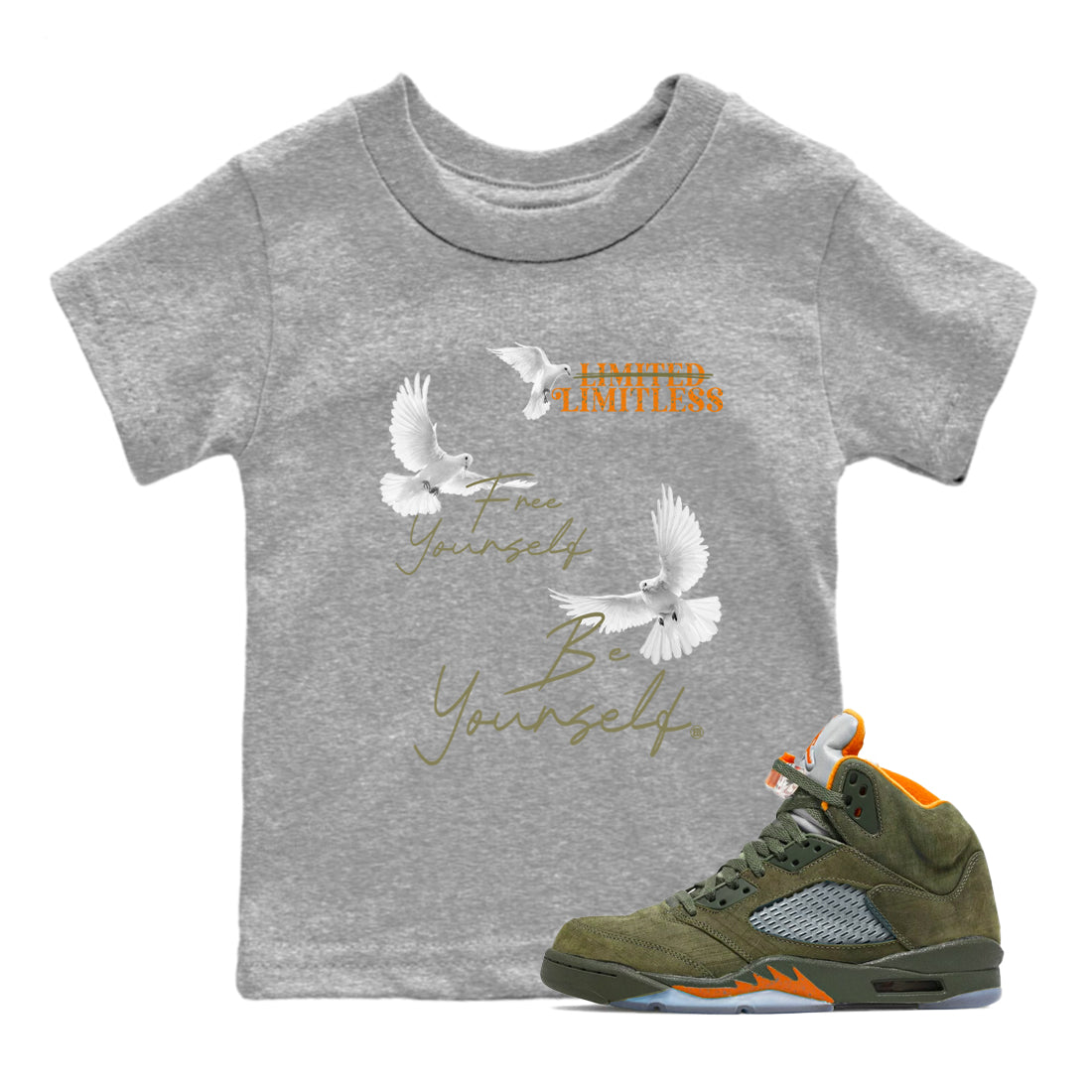 Free Yourself Be Yourself snkmatch Tees Kids - Air Jordan 5 Olive