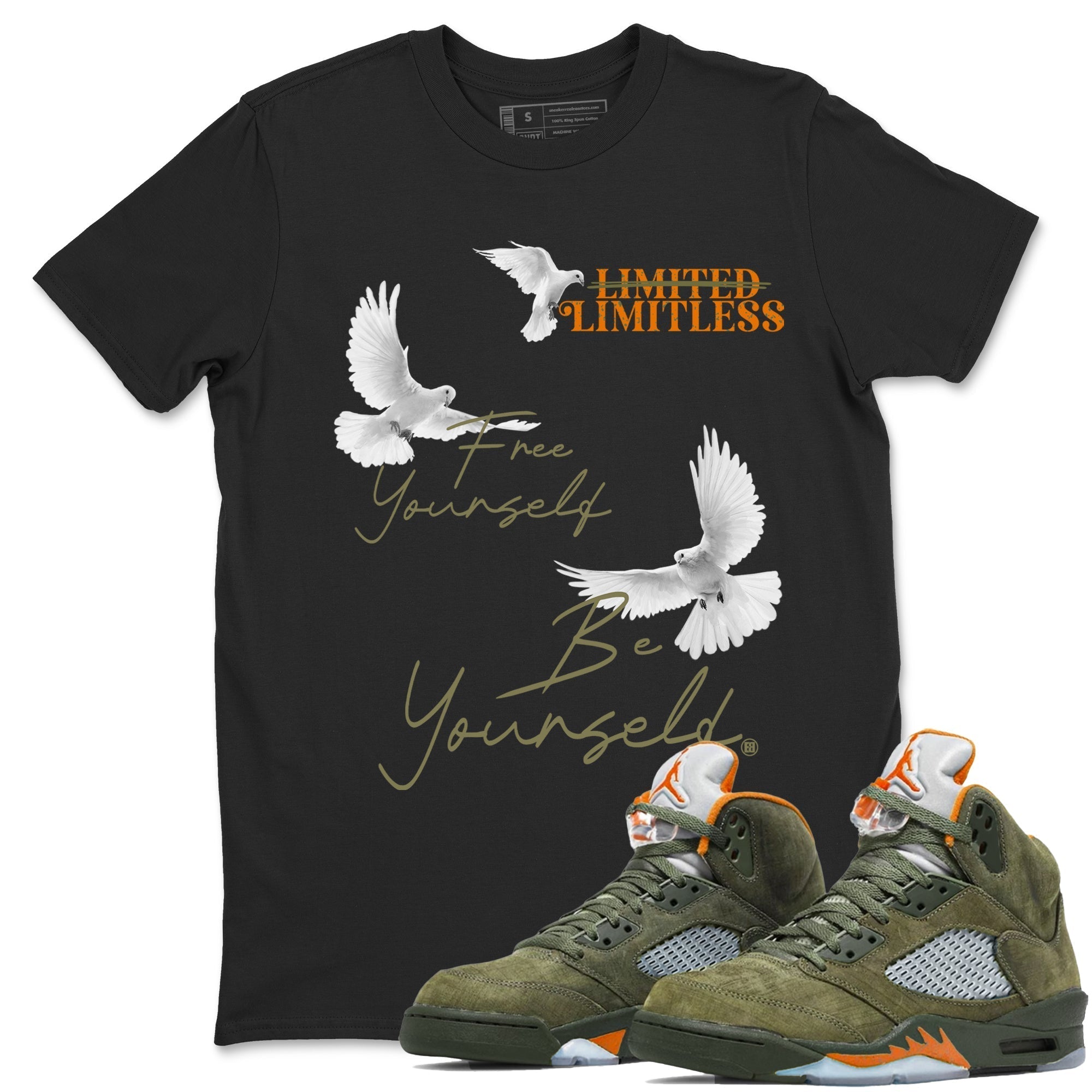 Free Yourself Be Yourself snkmatch Tees - Air Jordan 5 Olive