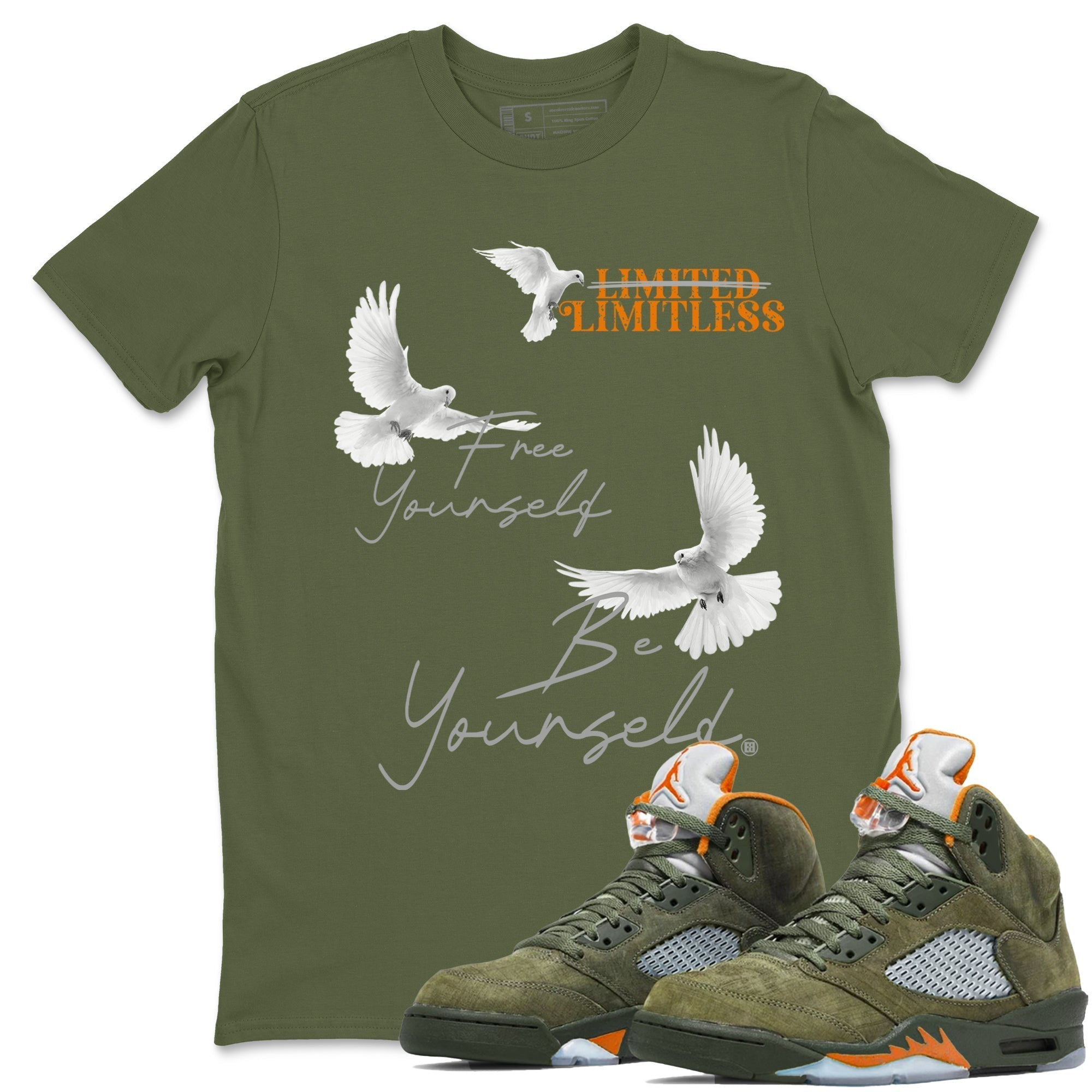 Free Yourself Be Yourself snkmatch Tees - Air Jordan 5 Olive