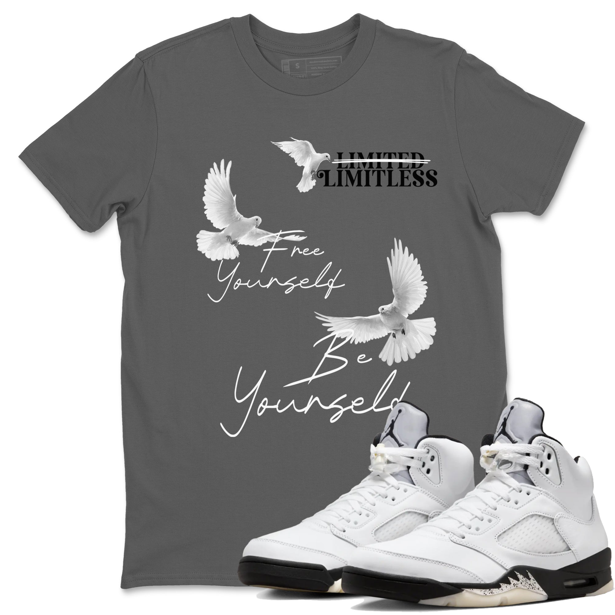 Free Yourself Be Yourself snkmatch Tees - Air Jordan 5 White Black