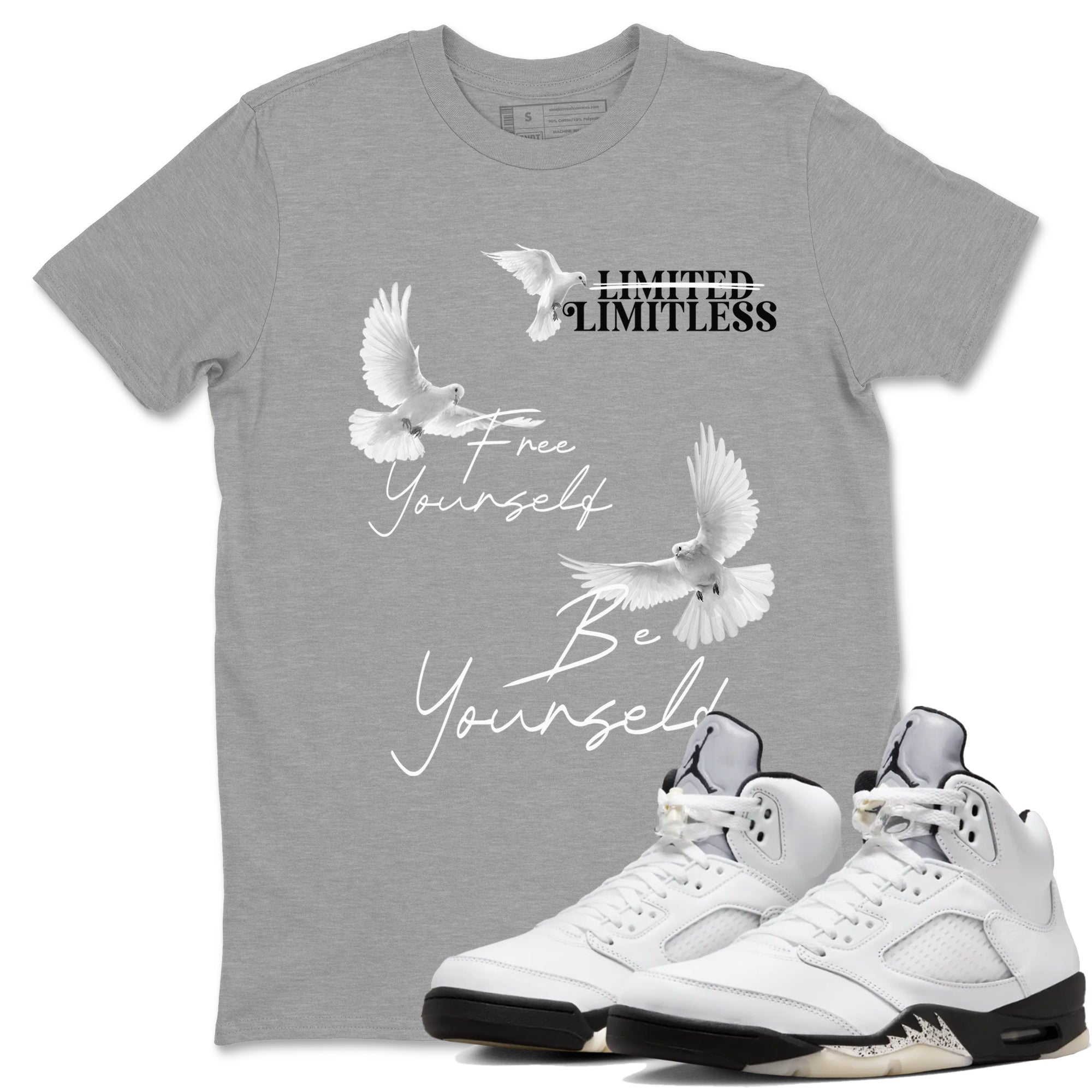 Free Yourself Be Yourself snkmatch Tees - Air Jordan 5 White Black