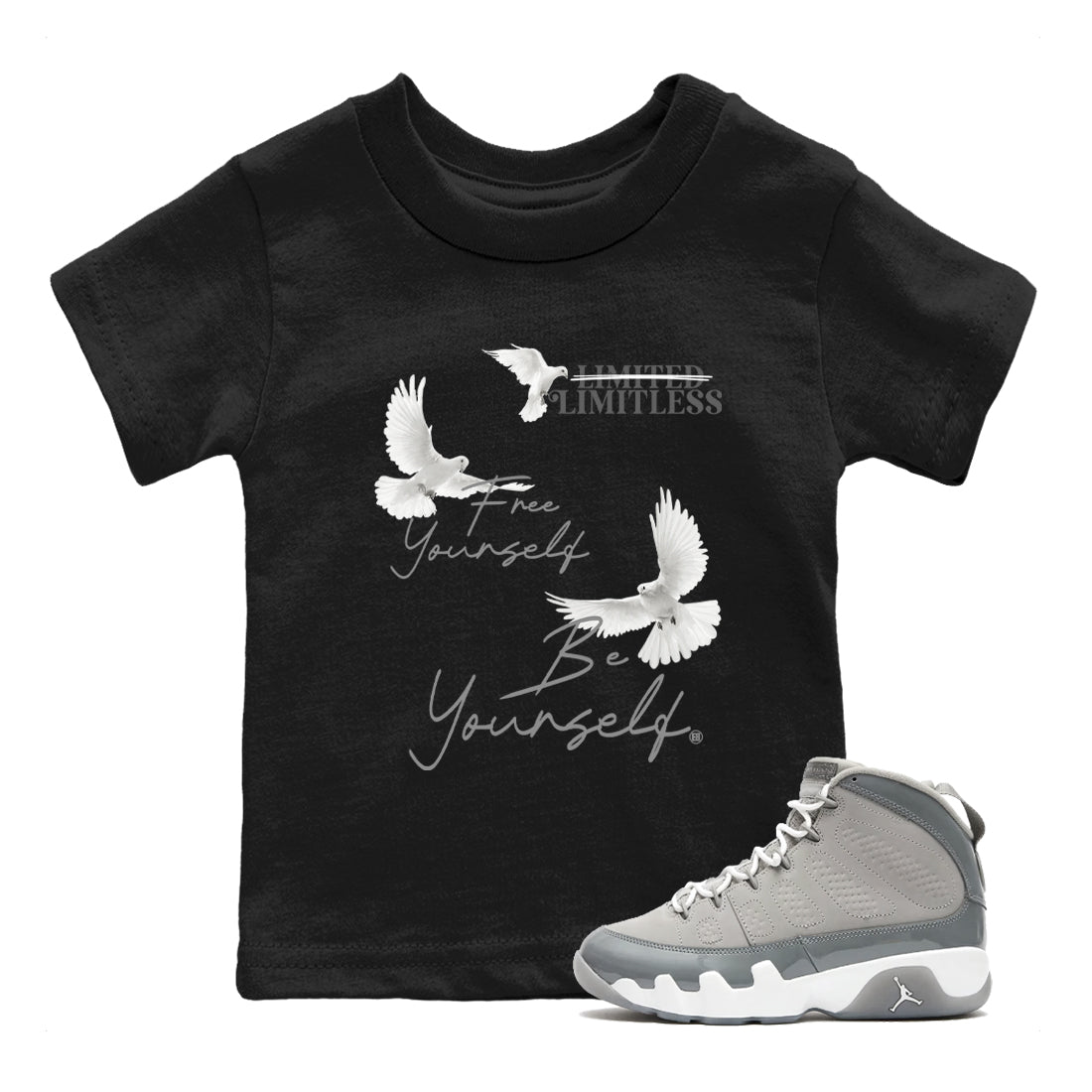 Free Yourself Be Yourself snkmatch Tees Kids - Air Jordan 9 Cool Grey