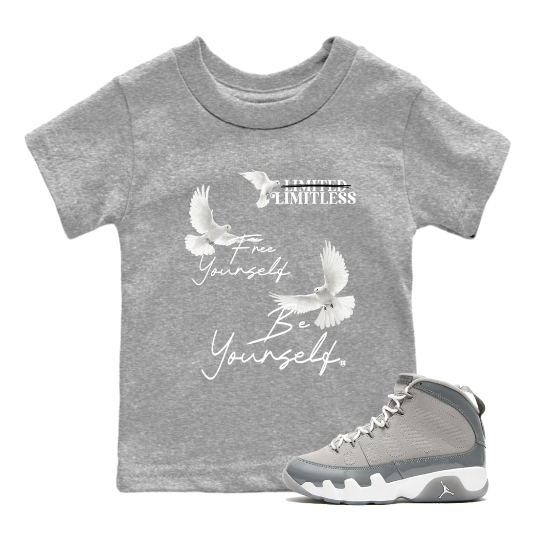 Free Yourself Be Yourself snkmatch Tees Kids - Air Jordan 9 Cool Grey