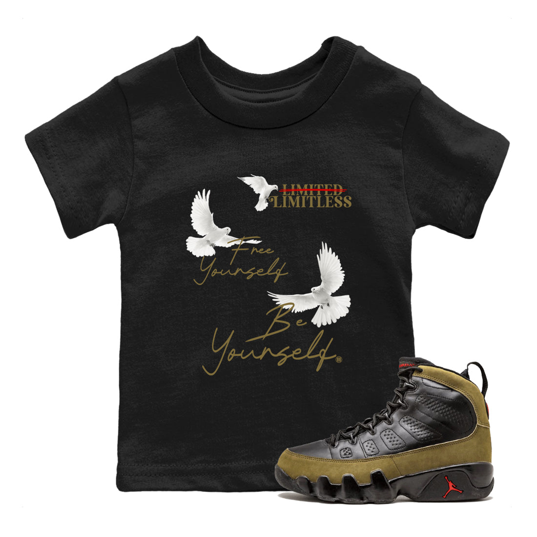 Free Yourself Be Yourself snkmatch Tees Kids - Air Jordan 9 Olive