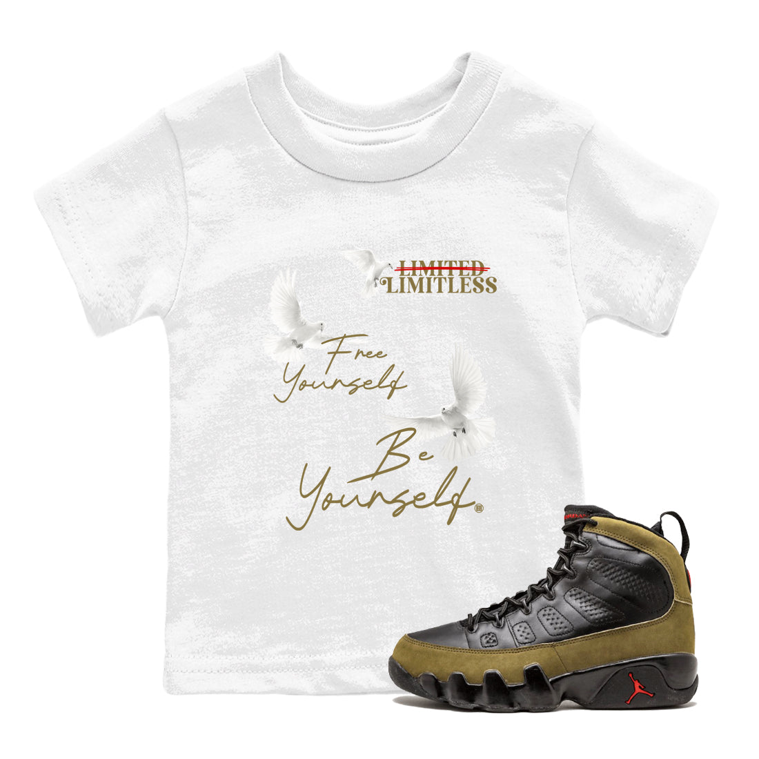 Free Yourself Be Yourself snkmatch Tees Kids - Air Jordan 9 Olive