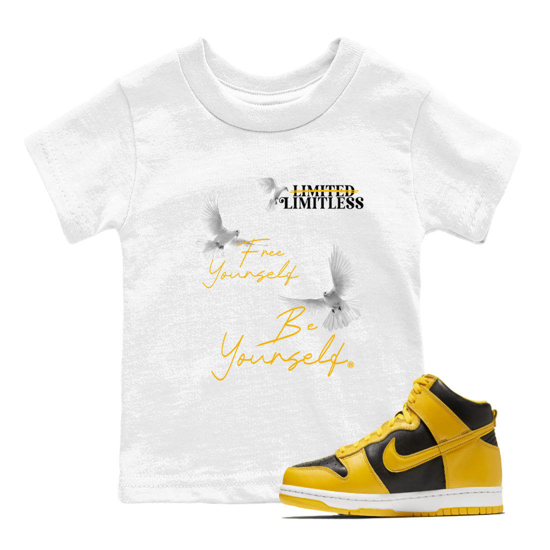 Free Yourself Be Yourself snkmatch Tees Kids - Dunk High Pollen