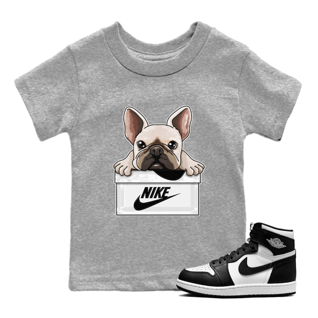 French Bulldog Kids Tops - Air Jordan 1 Black White