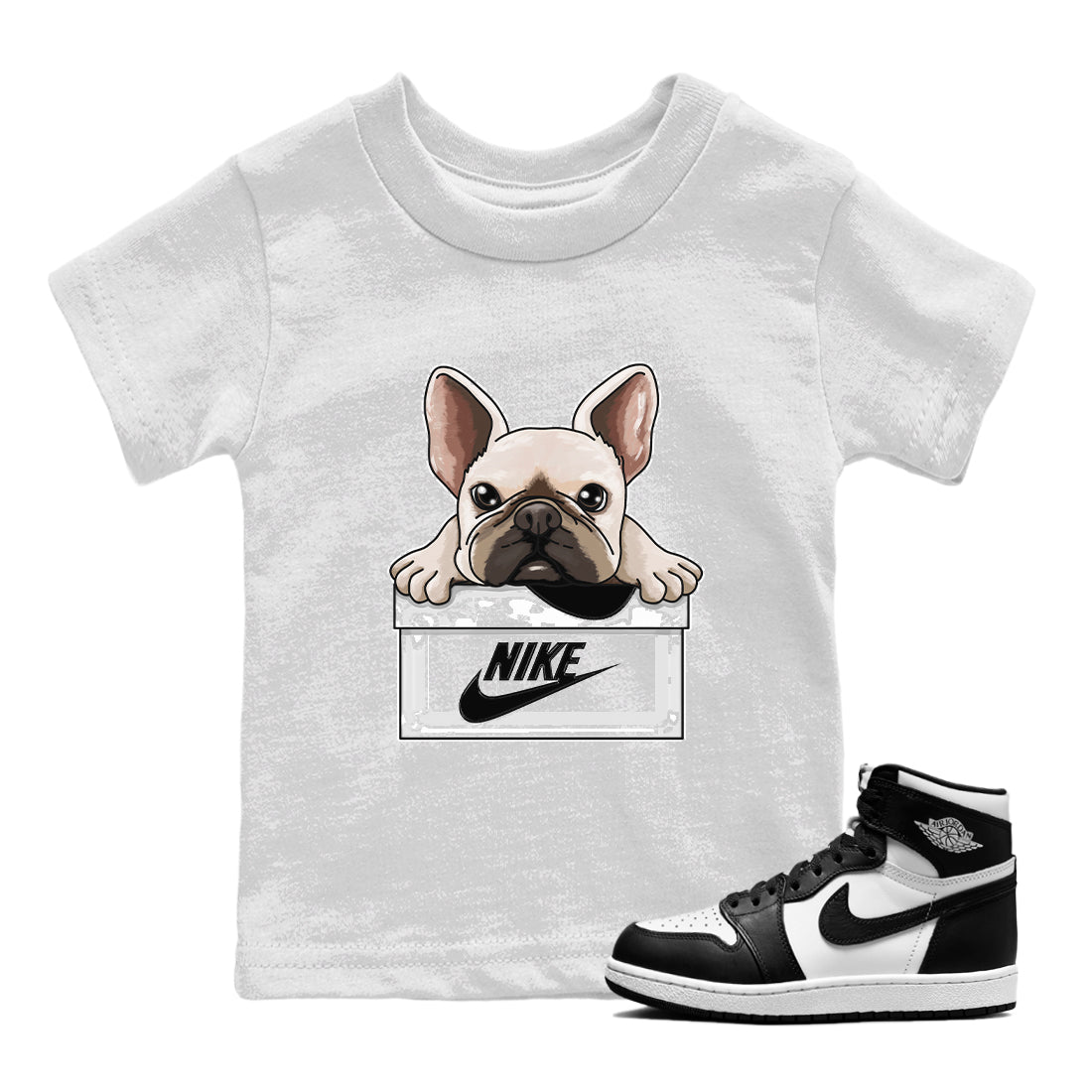 French Bulldog Kids Tops - Air Jordan 1 Black White
