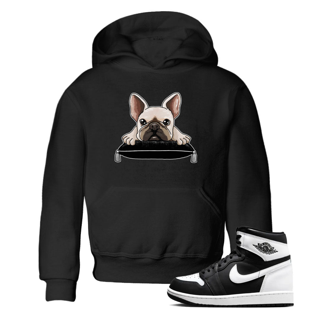 French Bulldog snkmatch Tees Kids - Air Jordan 1 Black White