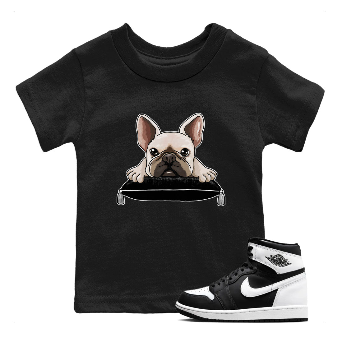 French Bulldog snkmatch Tees Kids - Air Jordan 1 Black White
