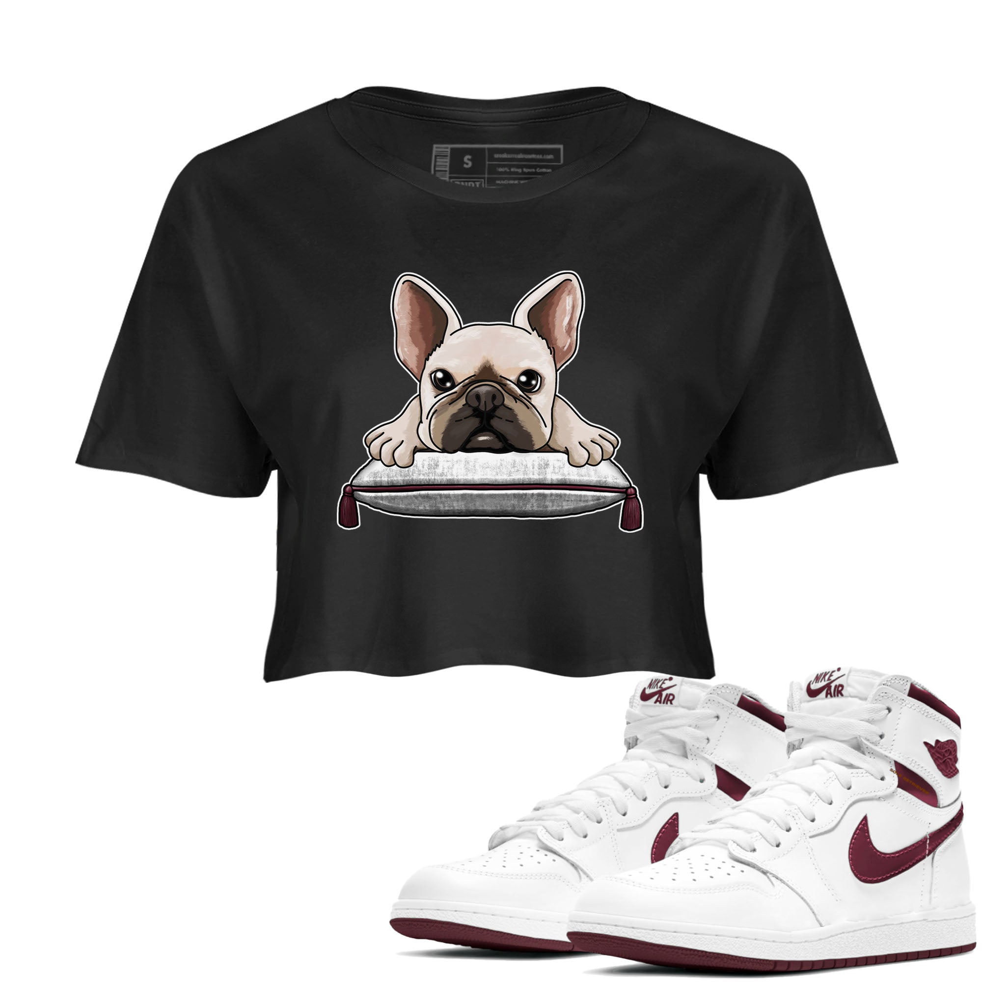 French Bulldog snkmatch Women's Top - Air Jordan 1 Metallic Burgundy