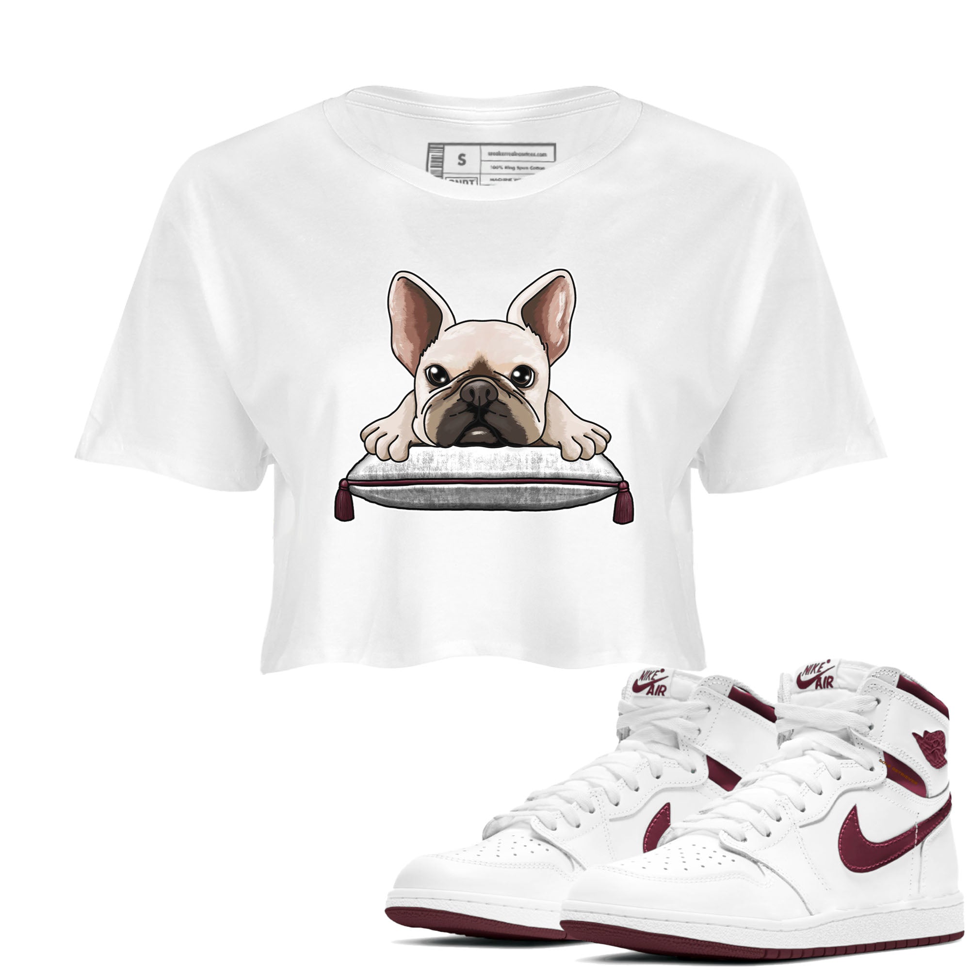 French Bulldog snkmatch Women's Top - Air Jordan 1 Metallic Burgundy