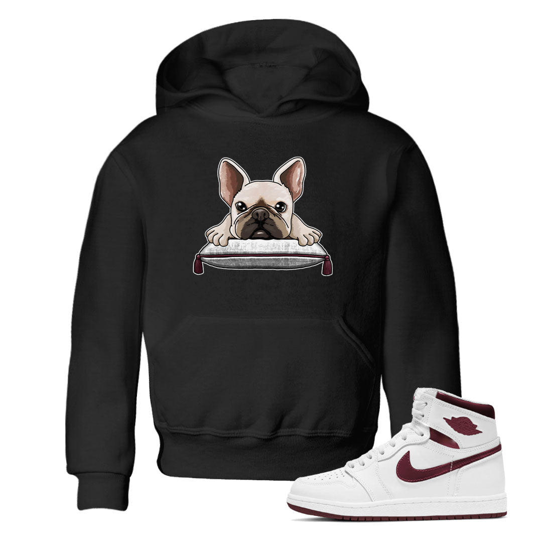 French Bulldog snkmatch Tees Kids - Air Jordan 1 Metallic Burgundy