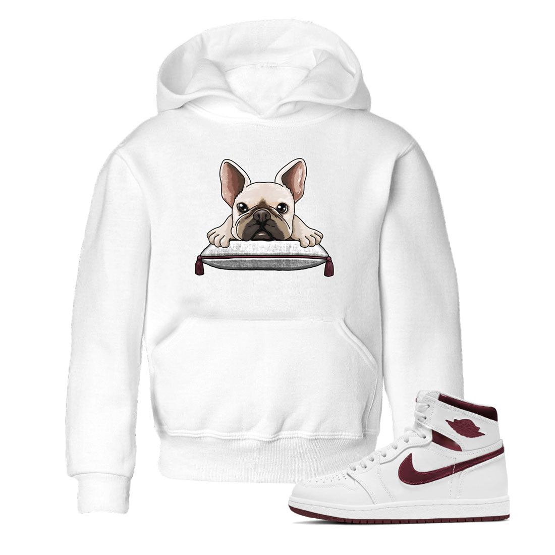 French Bulldog snkmatch Tees Kids - Air Jordan 1 Metallic Burgundy