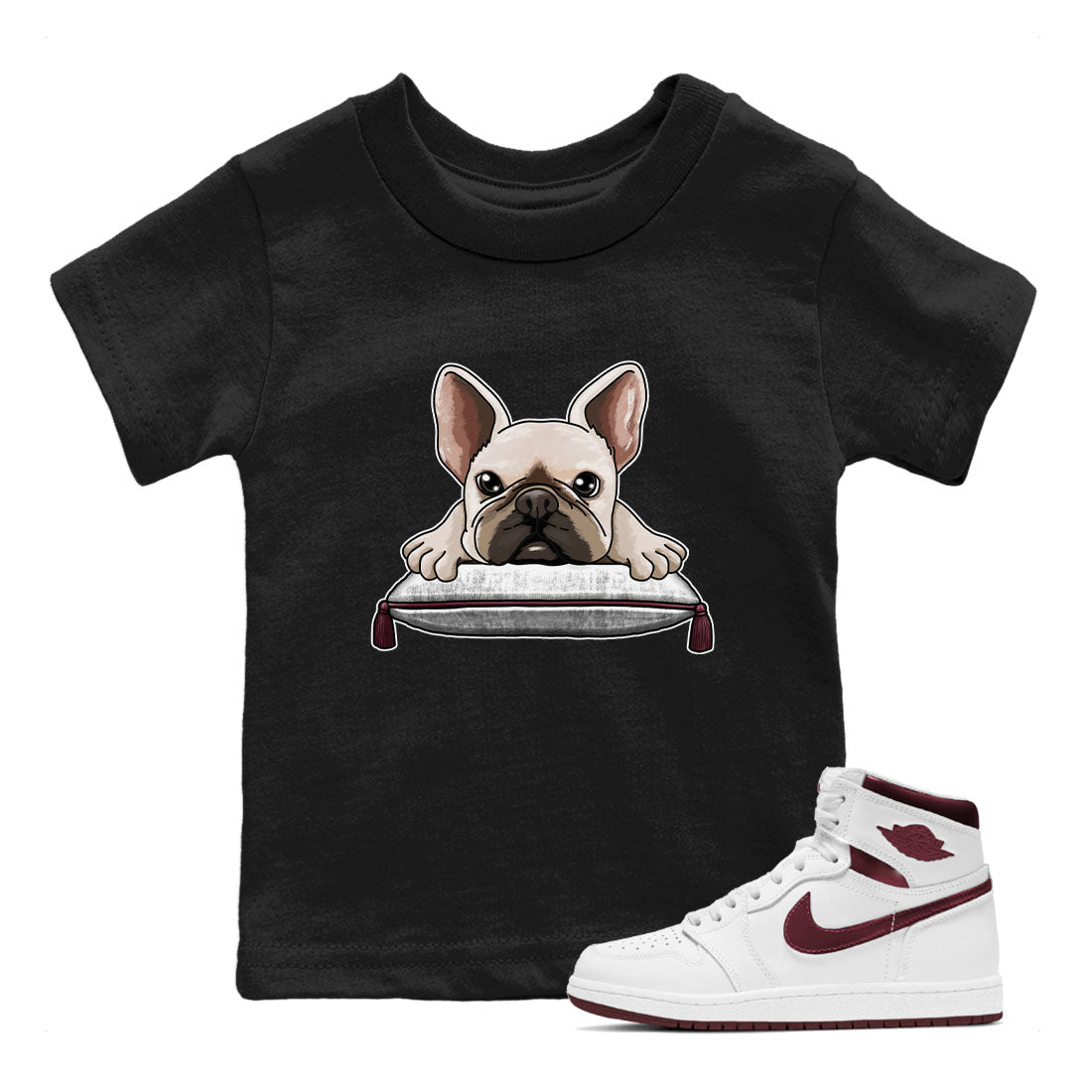 French Bulldog snkmatch Tees Kids - Air Jordan 1 Metallic Burgundy