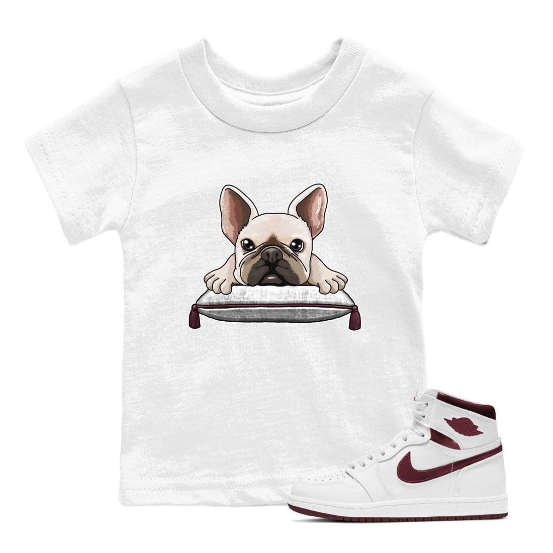French Bulldog snkmatch Tees Kids - Air Jordan 1 Metallic Burgundy