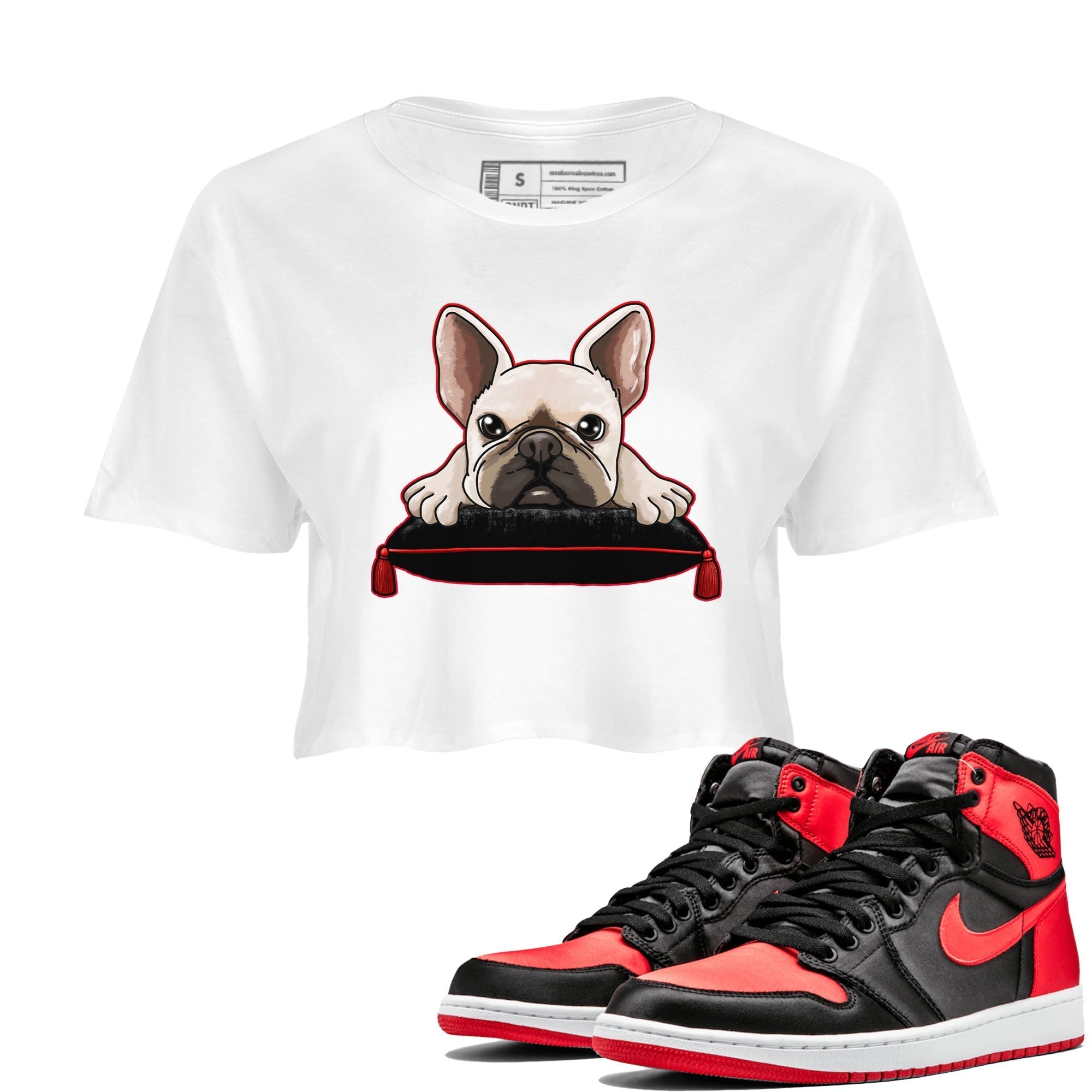 French Bulldog snkmatch Women's Top - Air Jordan 1 Satin Bred