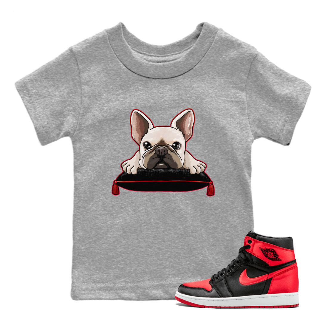 French Bulldog snkmatch Tee Kids - Air Jordan 1 Satin Bred