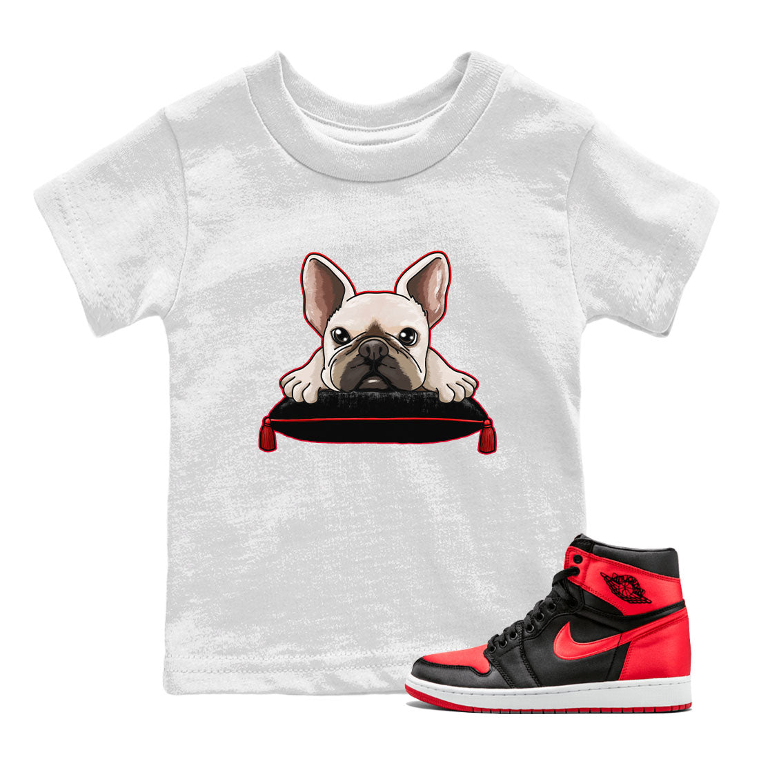 French Bulldog snkmatch Tee Kids - Air Jordan 1 Satin Bred