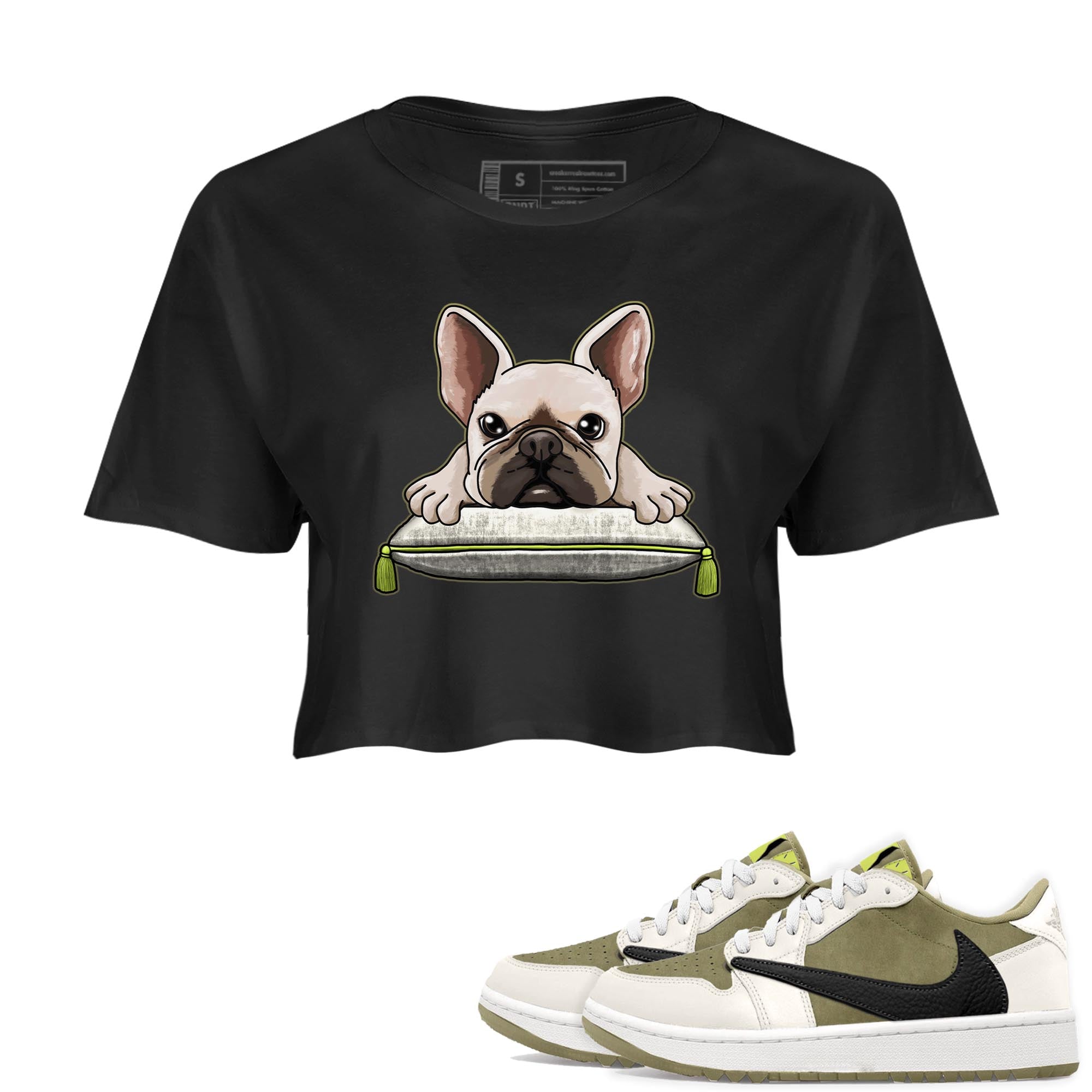 French Bulldog snkmatch Women's Top - Air Jordan 1 Travis Scott Golf Olive